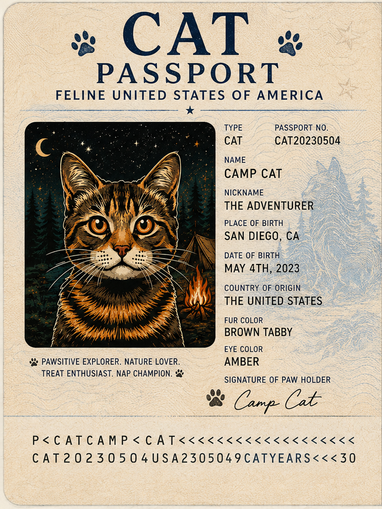 Official cat passport ID page — the verdict is in