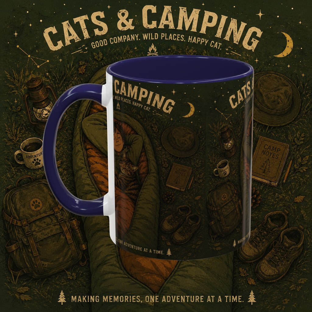 Cats & Camping Accent Coffee Mug — Cat Lover Camping Gift Mug 11oz