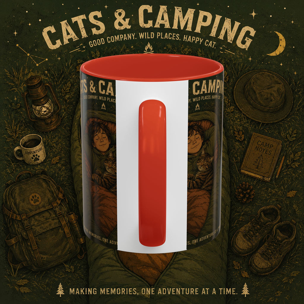 Cats & Camping Accent Coffee Mug — Cat Lover Camping Gift Mug 11oz