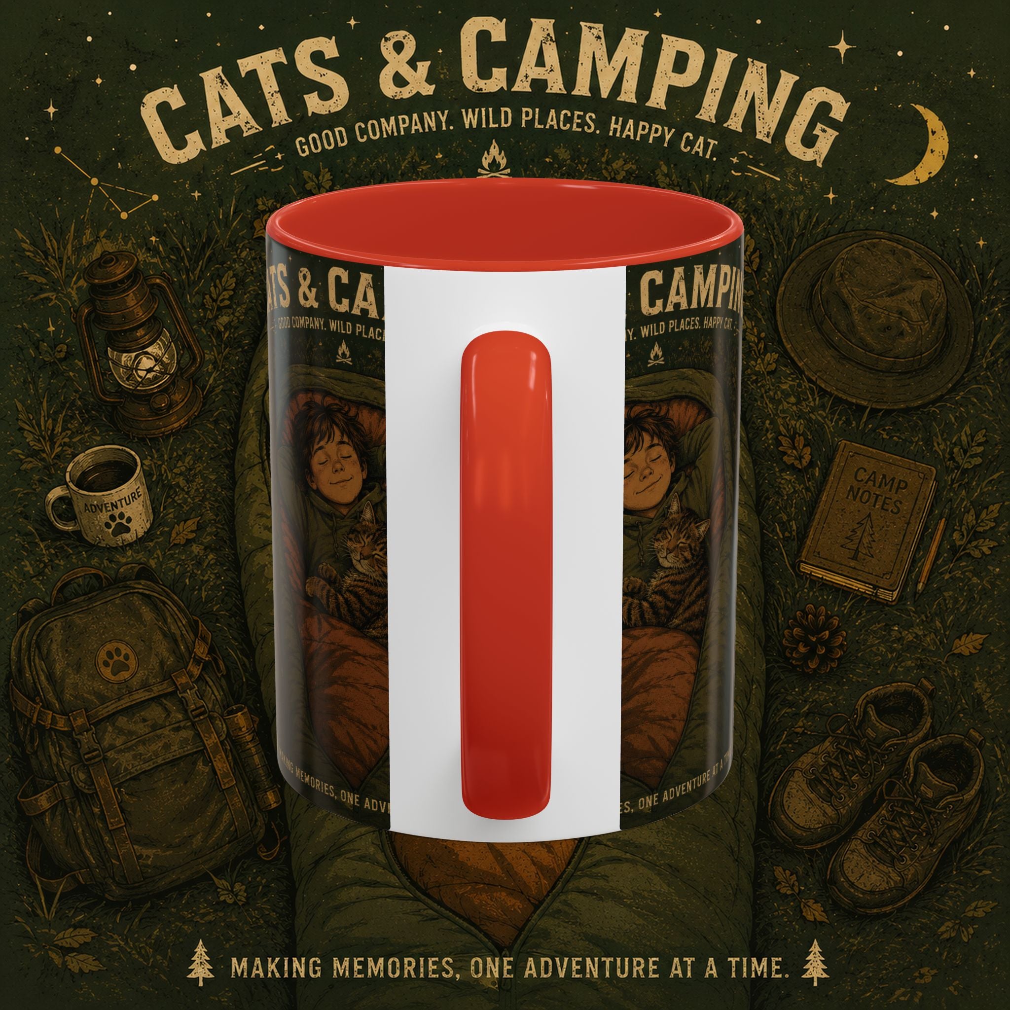 Cats & Camping Accent Coffee Mug — Cat Lover Camping Gift Mug 11oz