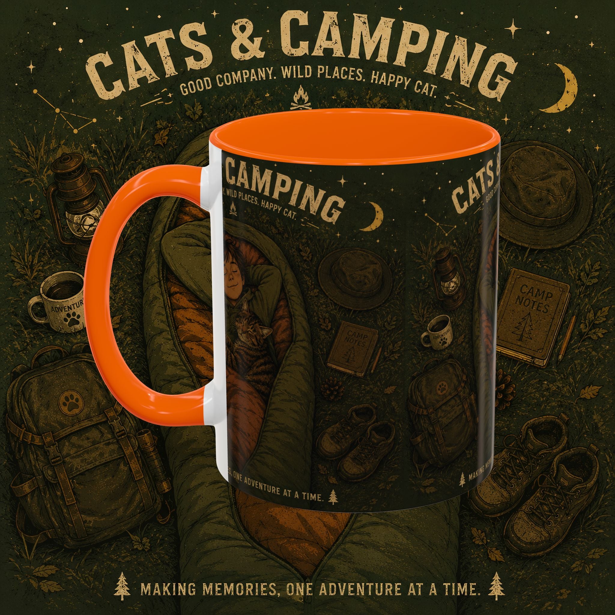 Cats & Camping Accent Coffee Mug — Cat Lover Camping Gift Mug 11oz