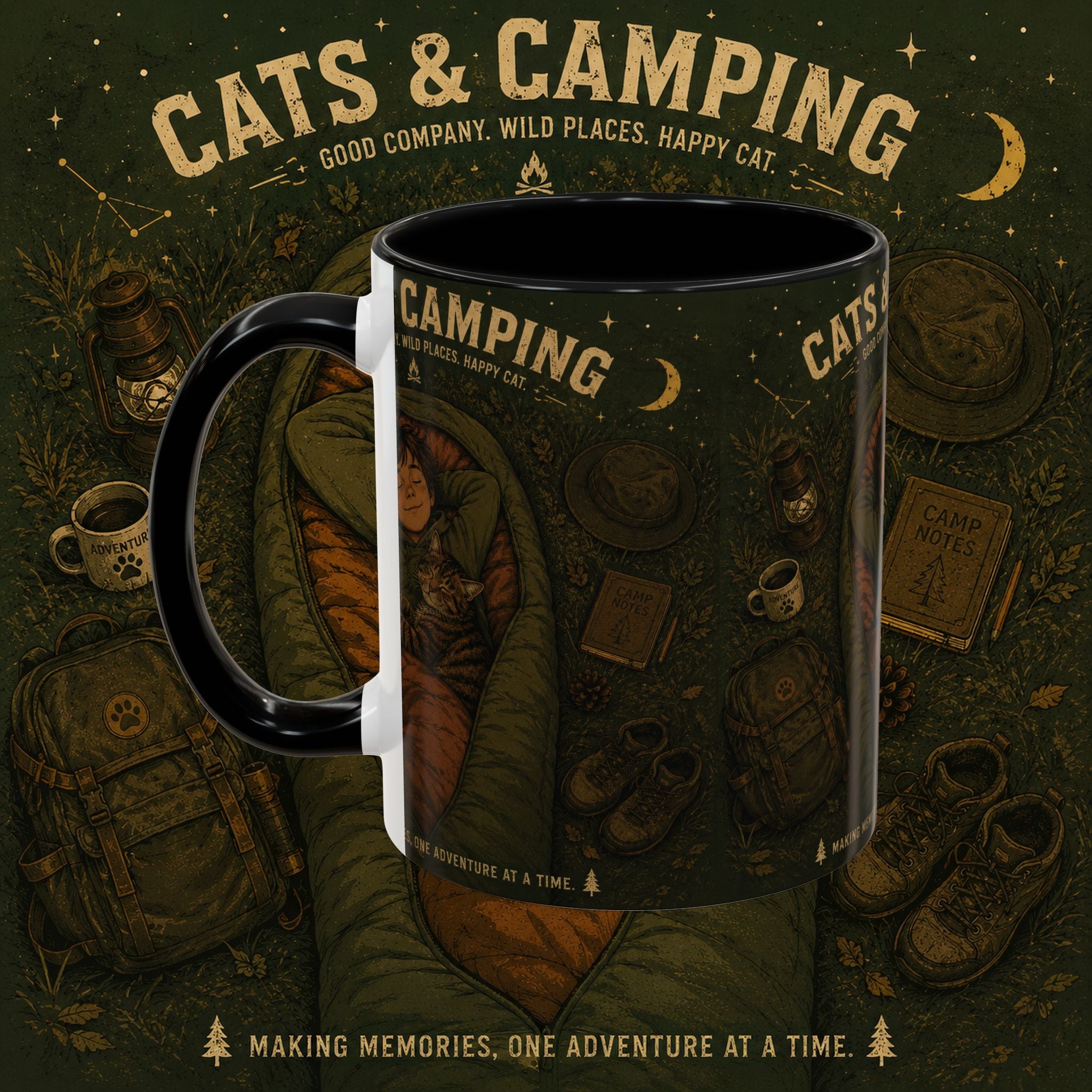 Cats & Camping Accent Coffee Mug — Cat Lover Camping Gift Mug 11oz