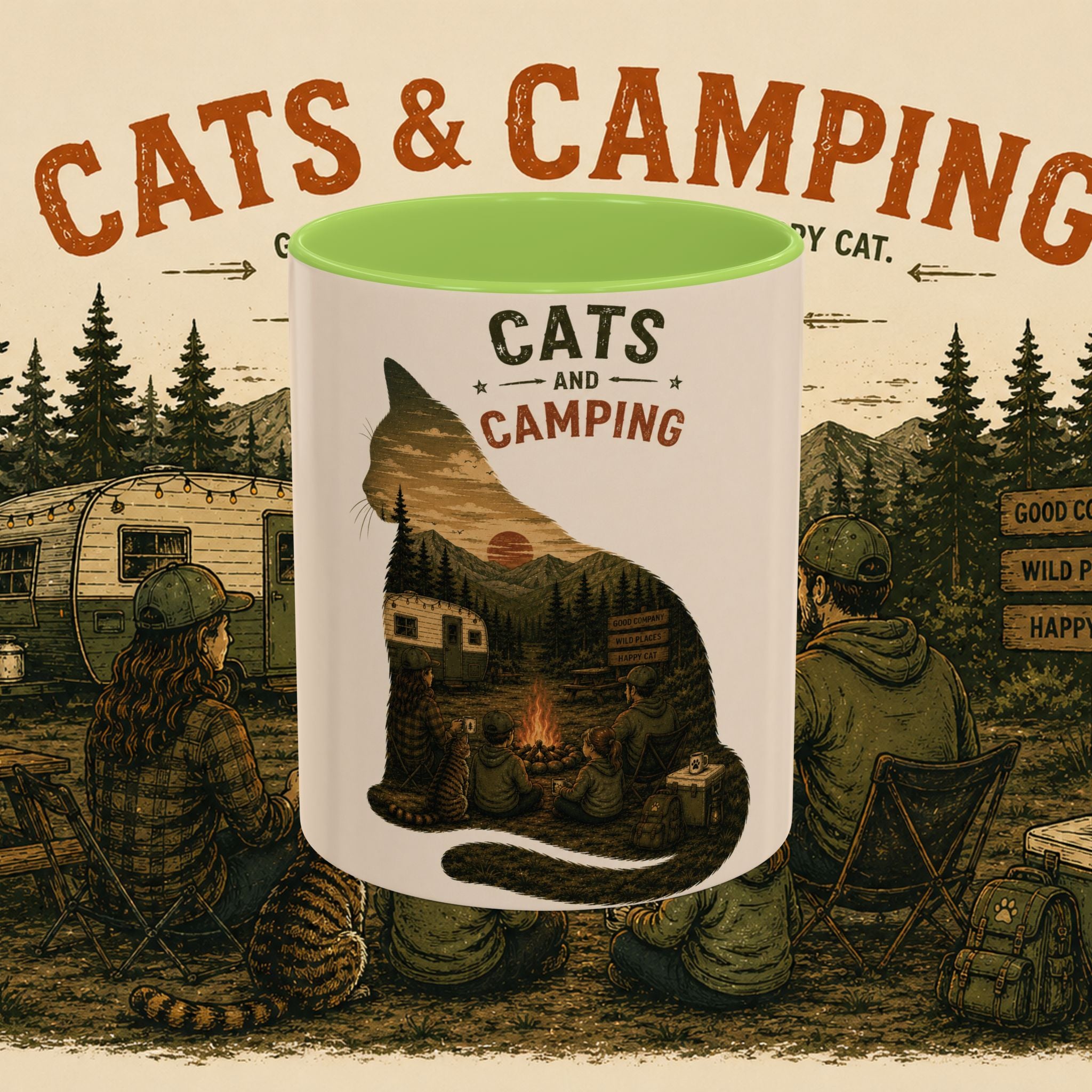 Cats & Camping Accent Mug — Funny Cat Camping Gift Coffee Mug 11oz