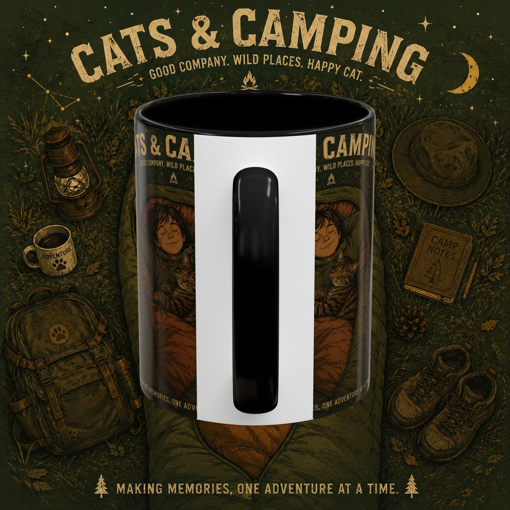 Cats & Camping Accent Coffee Mug — Cat Lover Camping Gift Mug 11oz