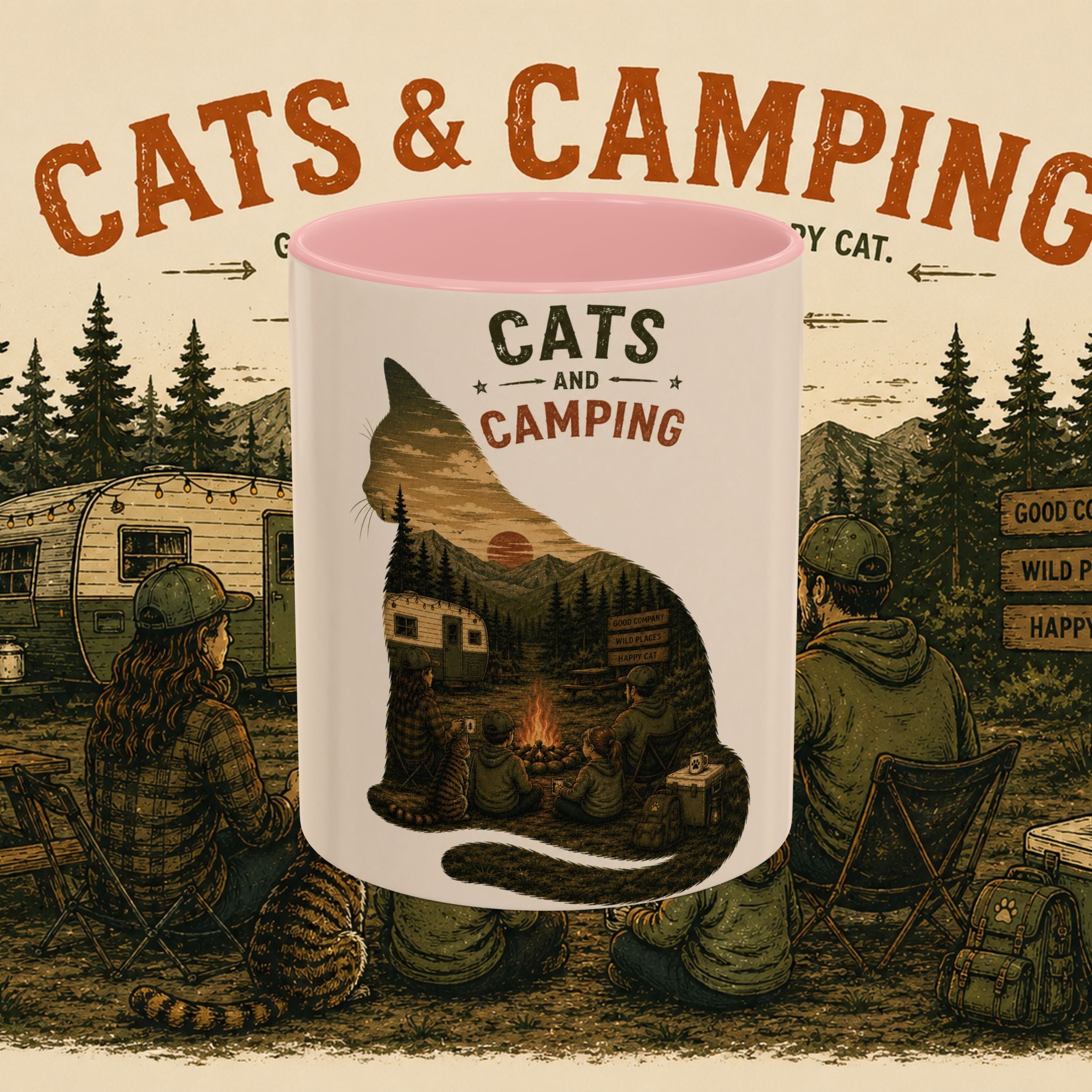 Cats & Camping Accent Mug — Funny Cat Camping Gift Coffee Mug 11oz