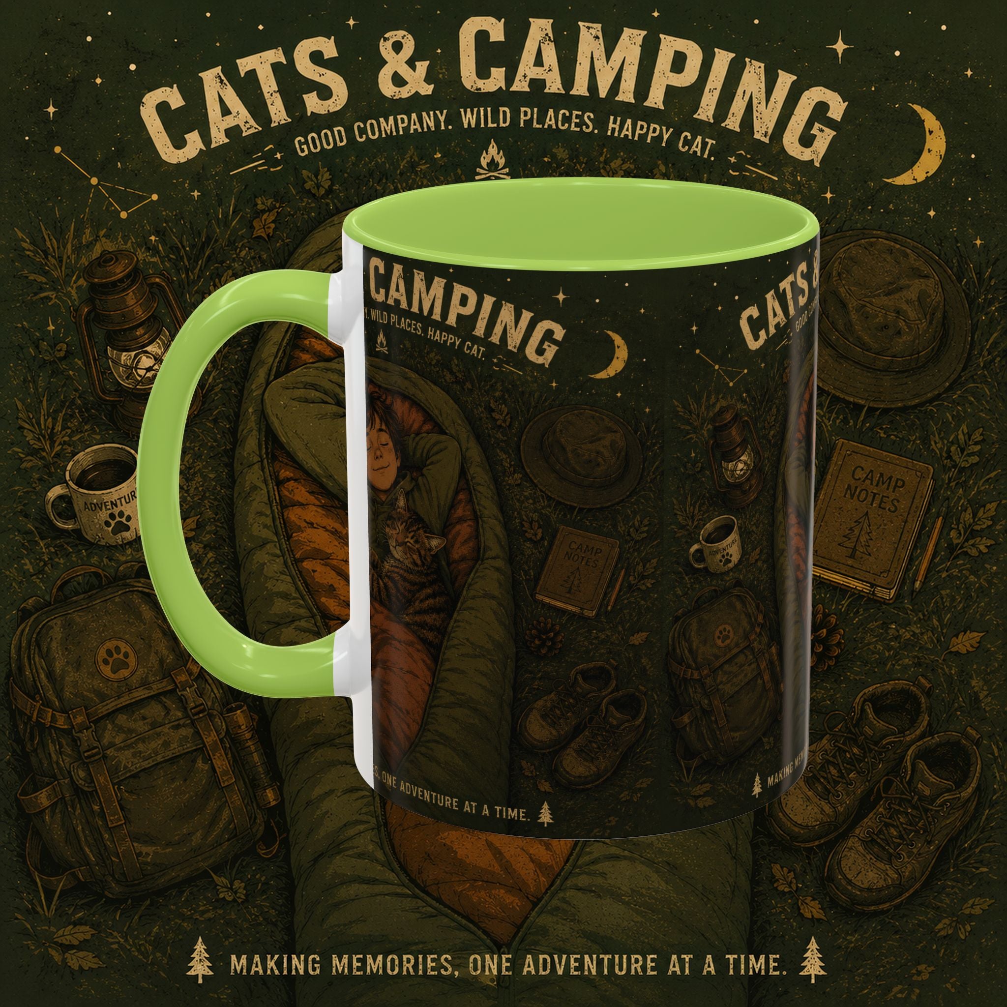 Cats & Camping Accent Coffee Mug — Cat Lover Camping Gift Mug 11oz