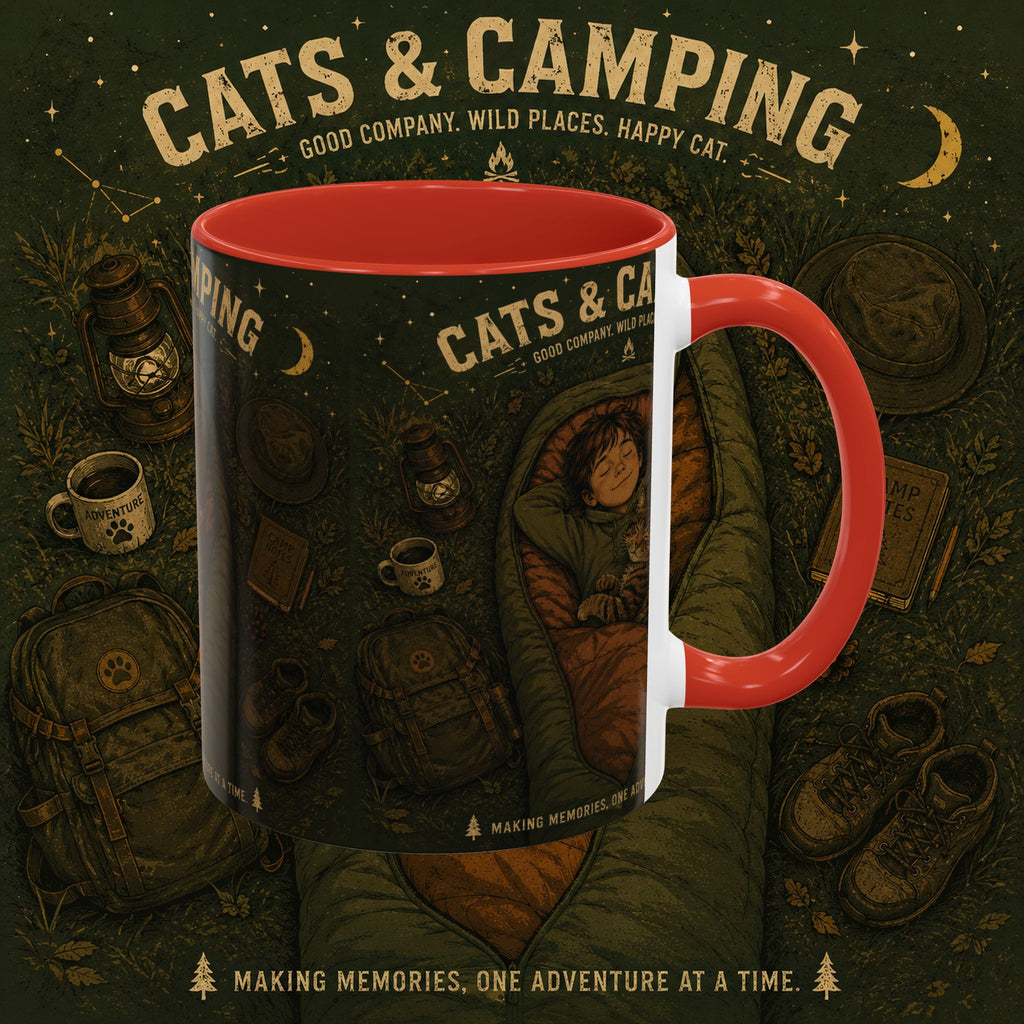 Cats & Camping Accent Coffee Mug — Cat Lover Camping Gift Mug 11oz