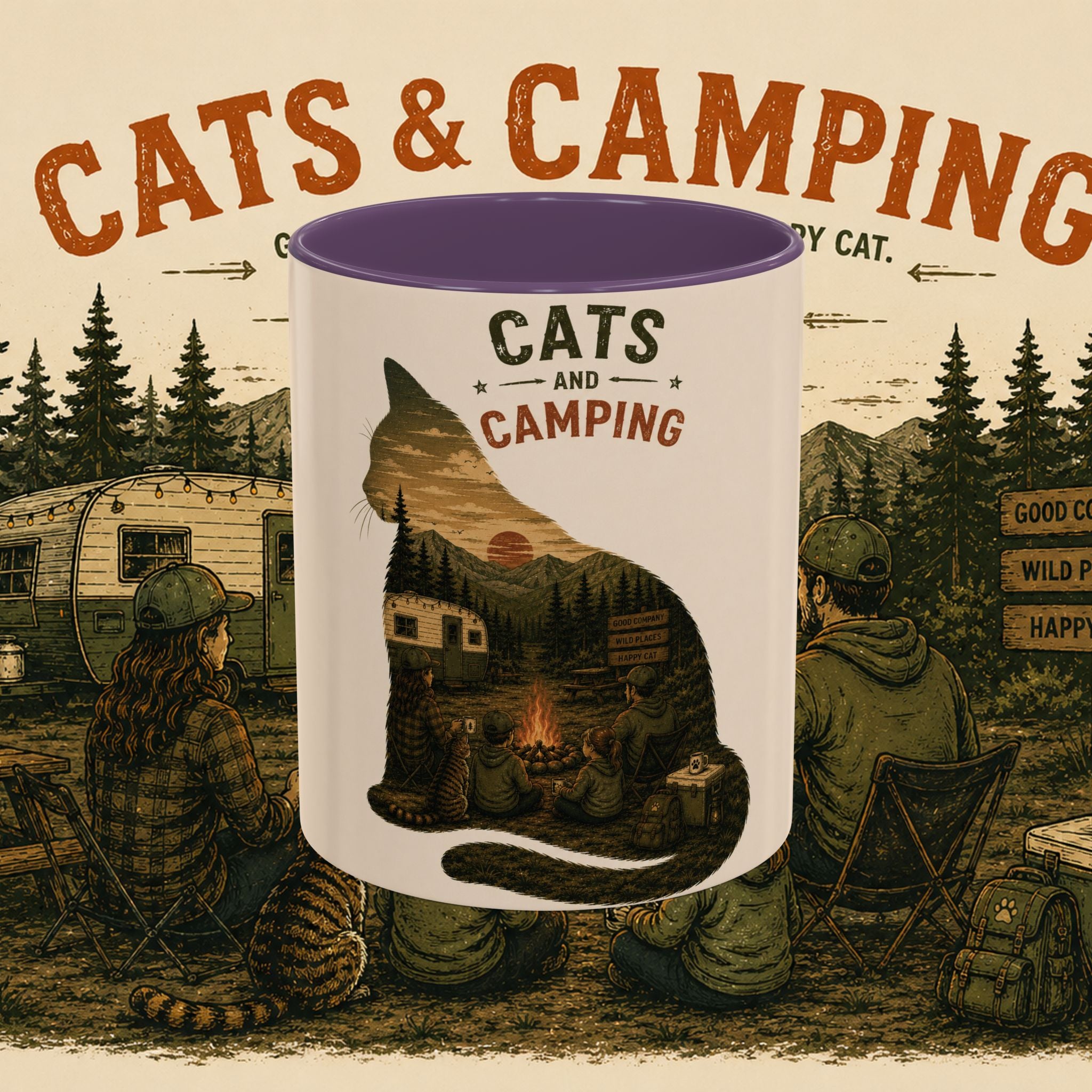 Cats & Camping Accent Mug — Funny Cat Camping Gift Coffee Mug 11oz