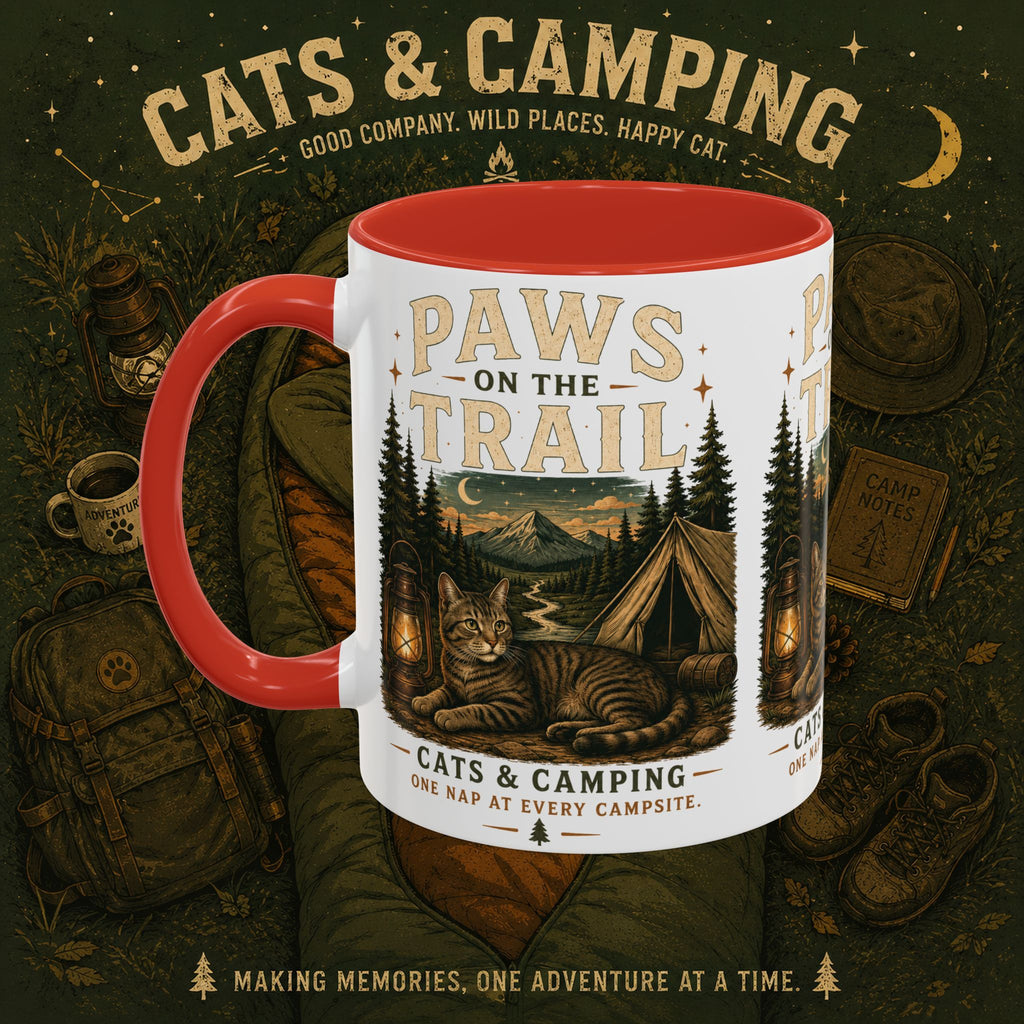 Cat Lover Camping Mug – Two-Tone Ceramic Coffee Mug (11oz)