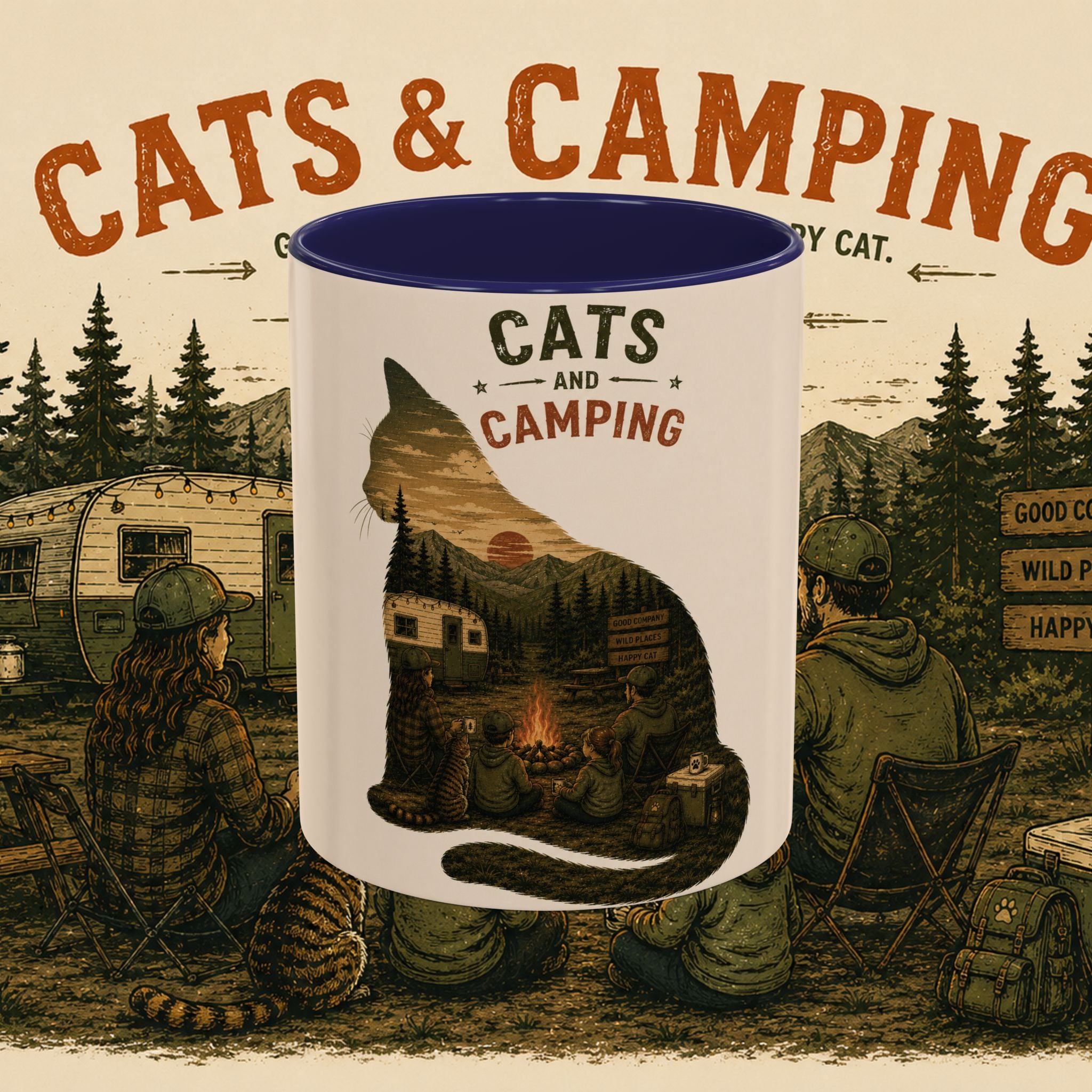 Cats & Camping Accent Mug — Funny Cat Camping Gift Coffee Mug 11oz