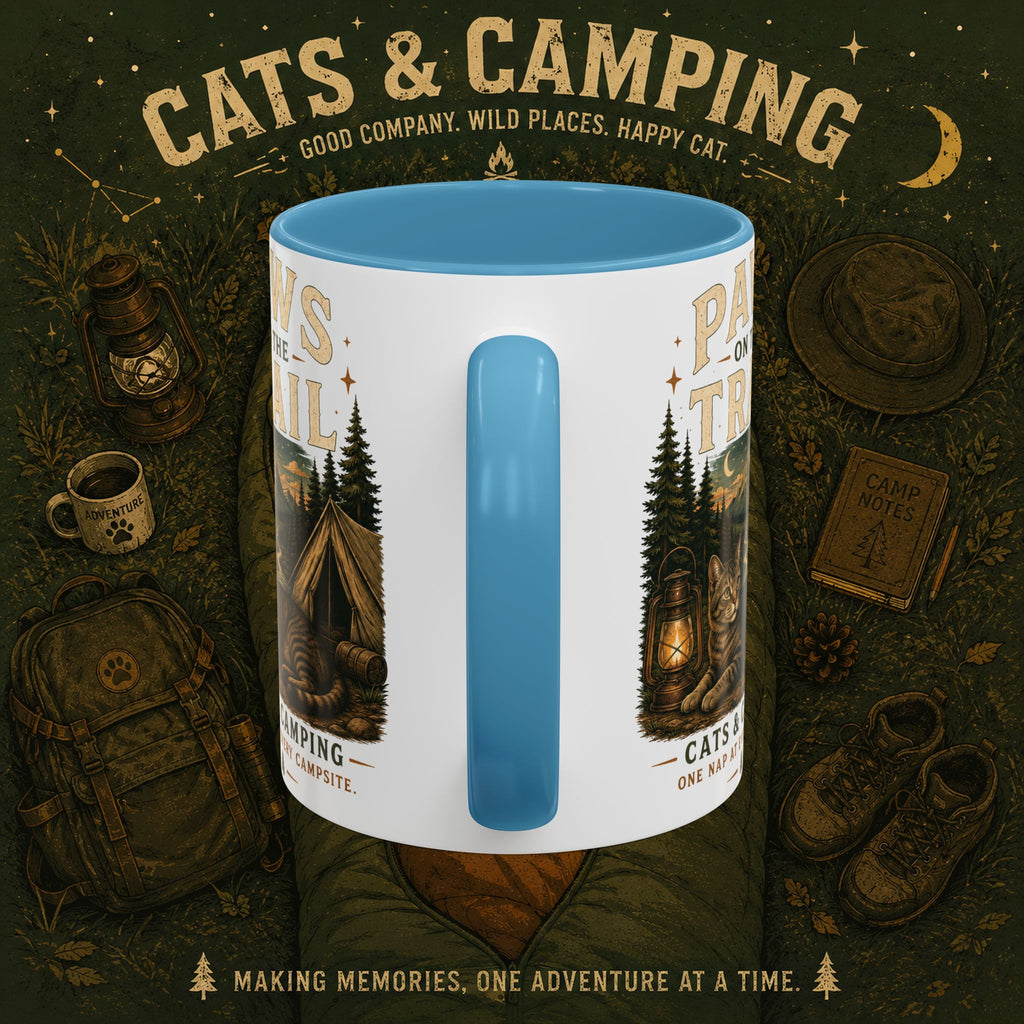 Cat Lover Camping Mug – Two-Tone Ceramic Coffee Mug (11oz)