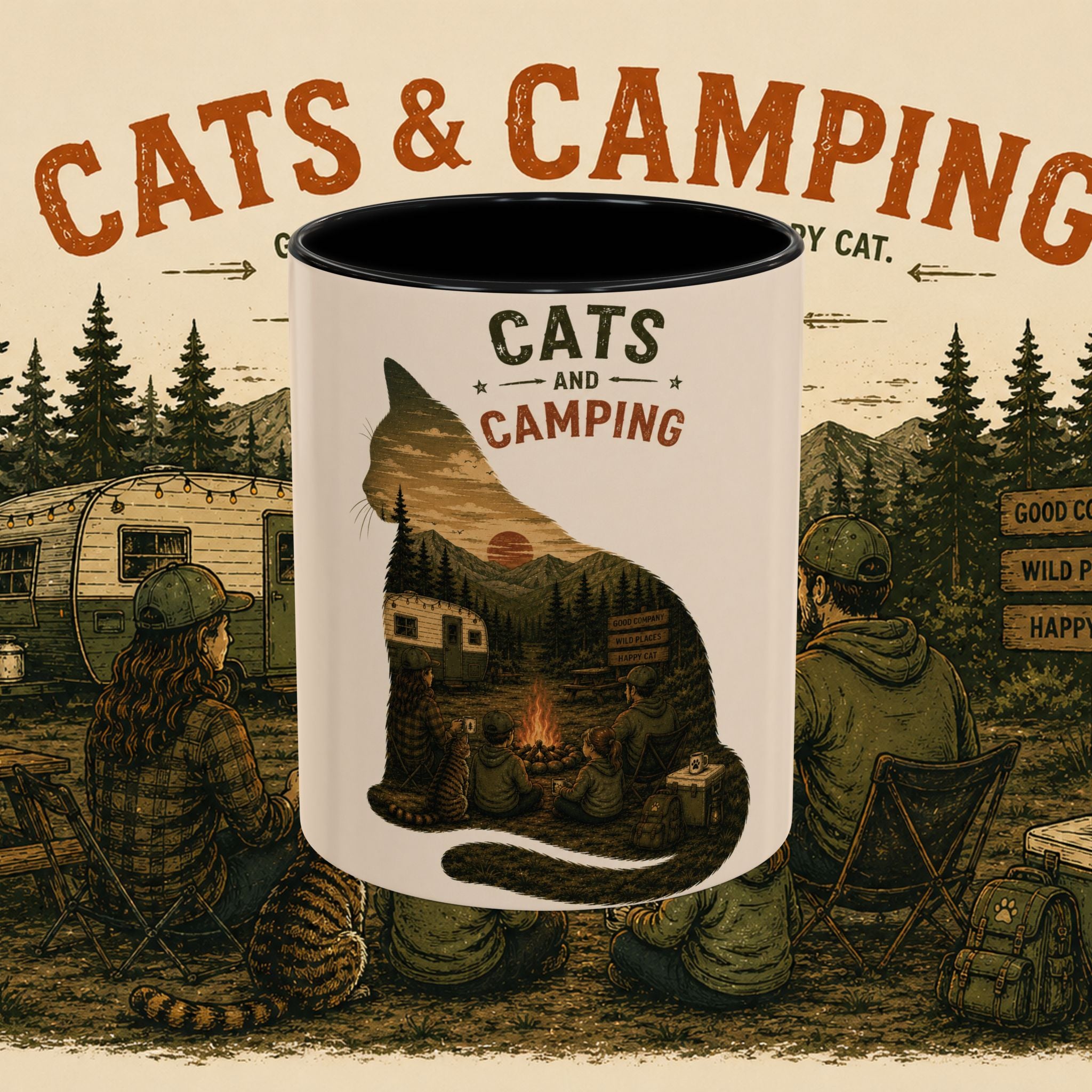 Cats & Camping Accent Mug — Funny Cat Camping Gift Coffee Mug 11oz