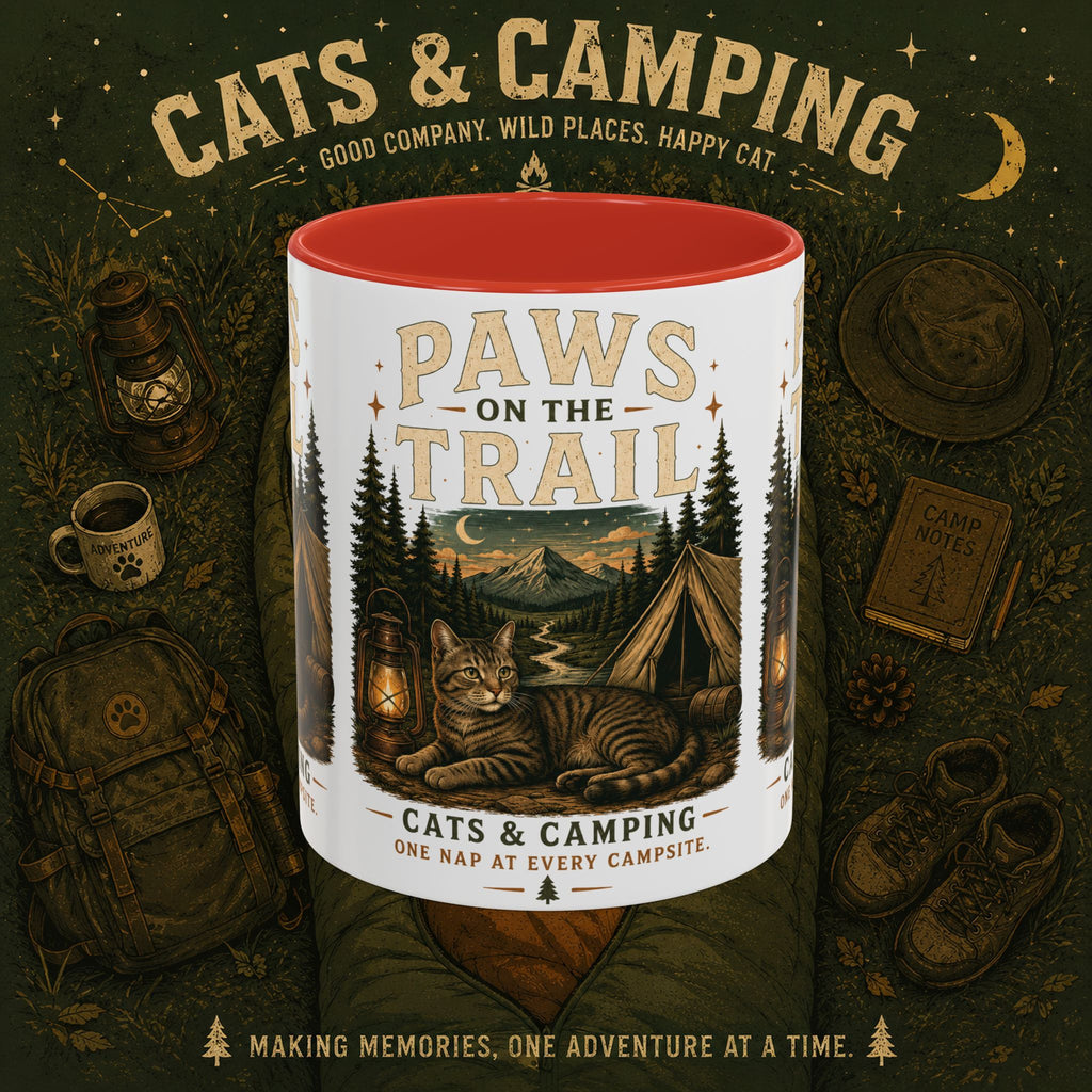 Cat Lover Camping Mug – Two-Tone Ceramic Coffee Mug (11oz)