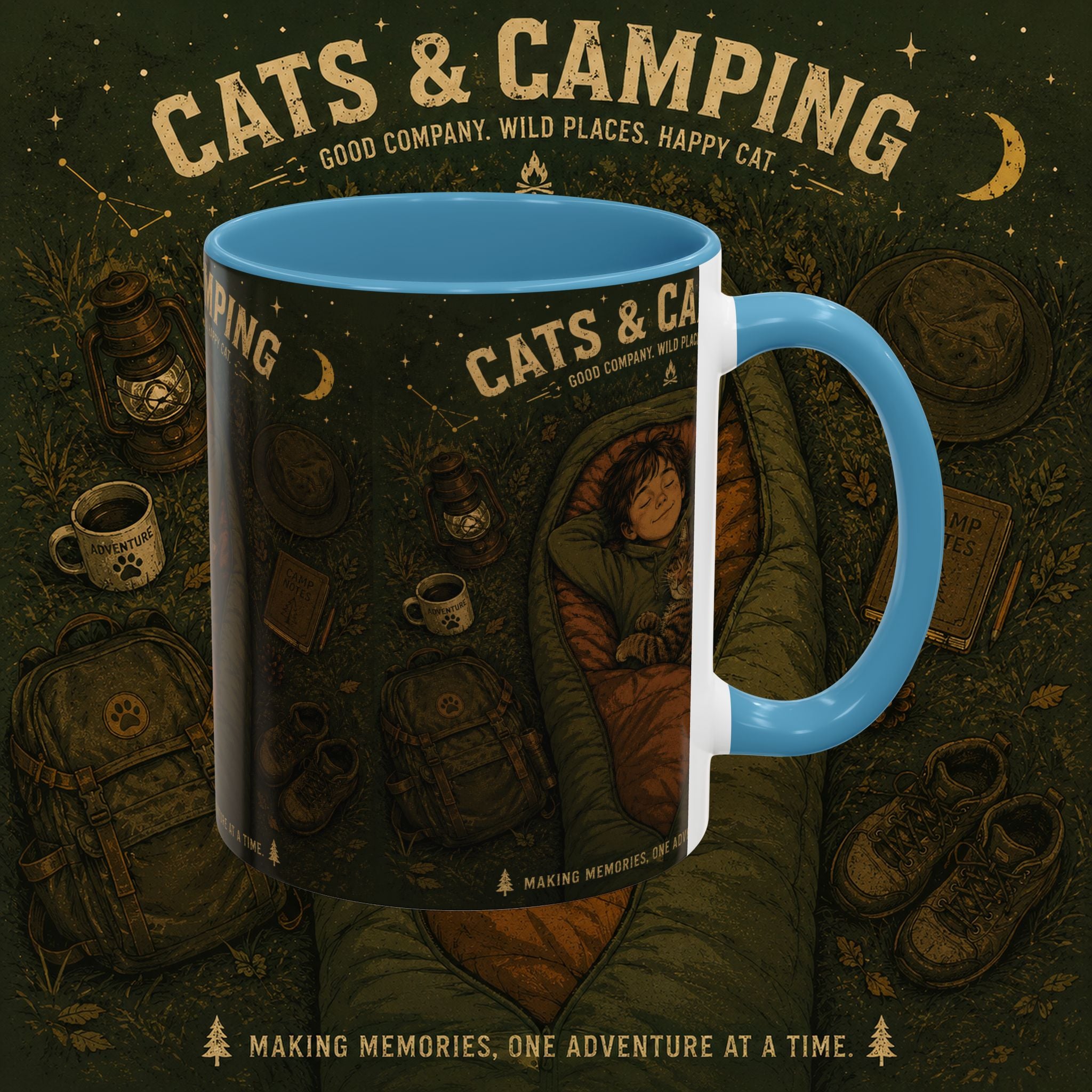 Cats & Camping Accent Coffee Mug — Cat Lover Camping Gift Mug 11oz