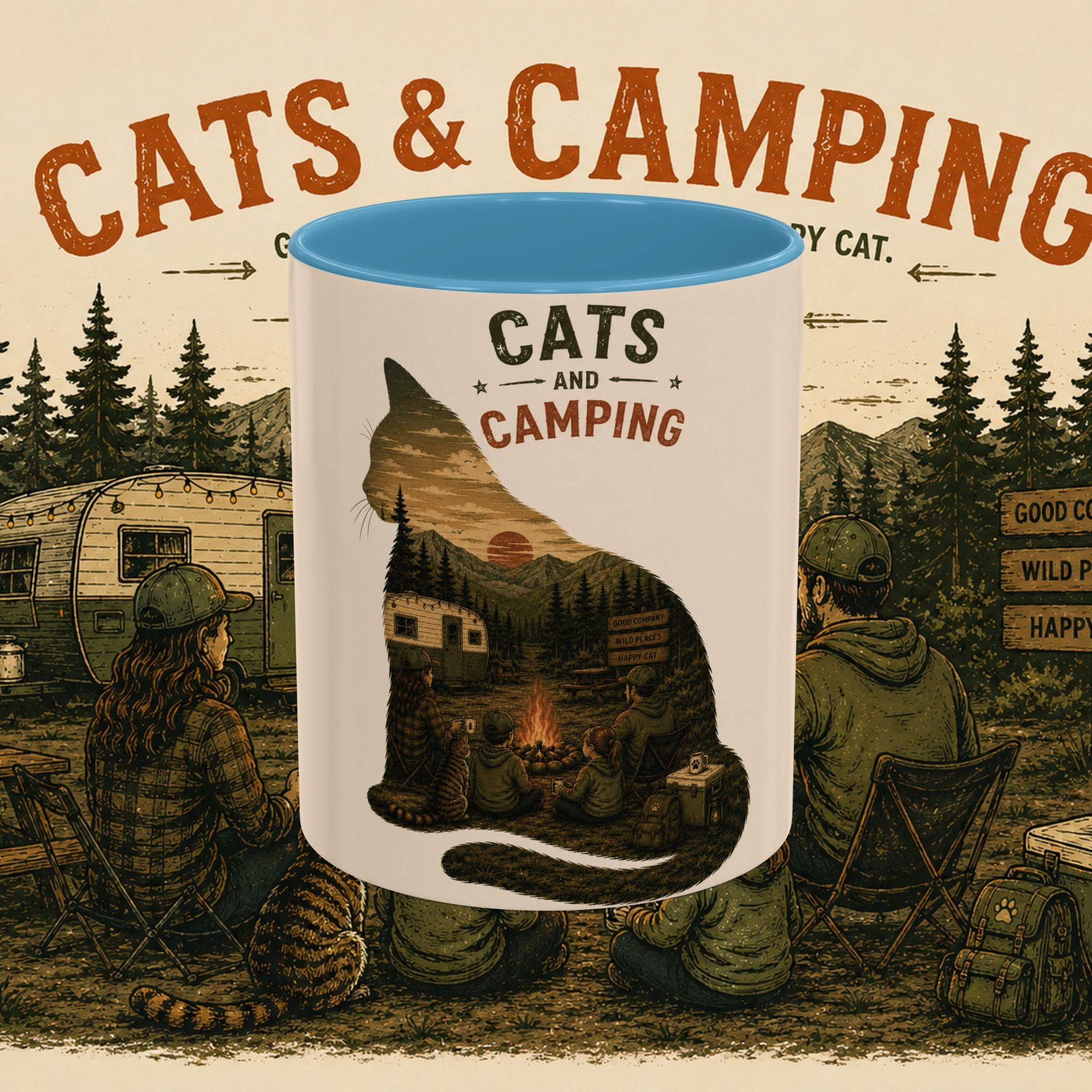 Cats & Camping Accent Mug — Funny Cat Camping Gift Coffee Mug 11oz