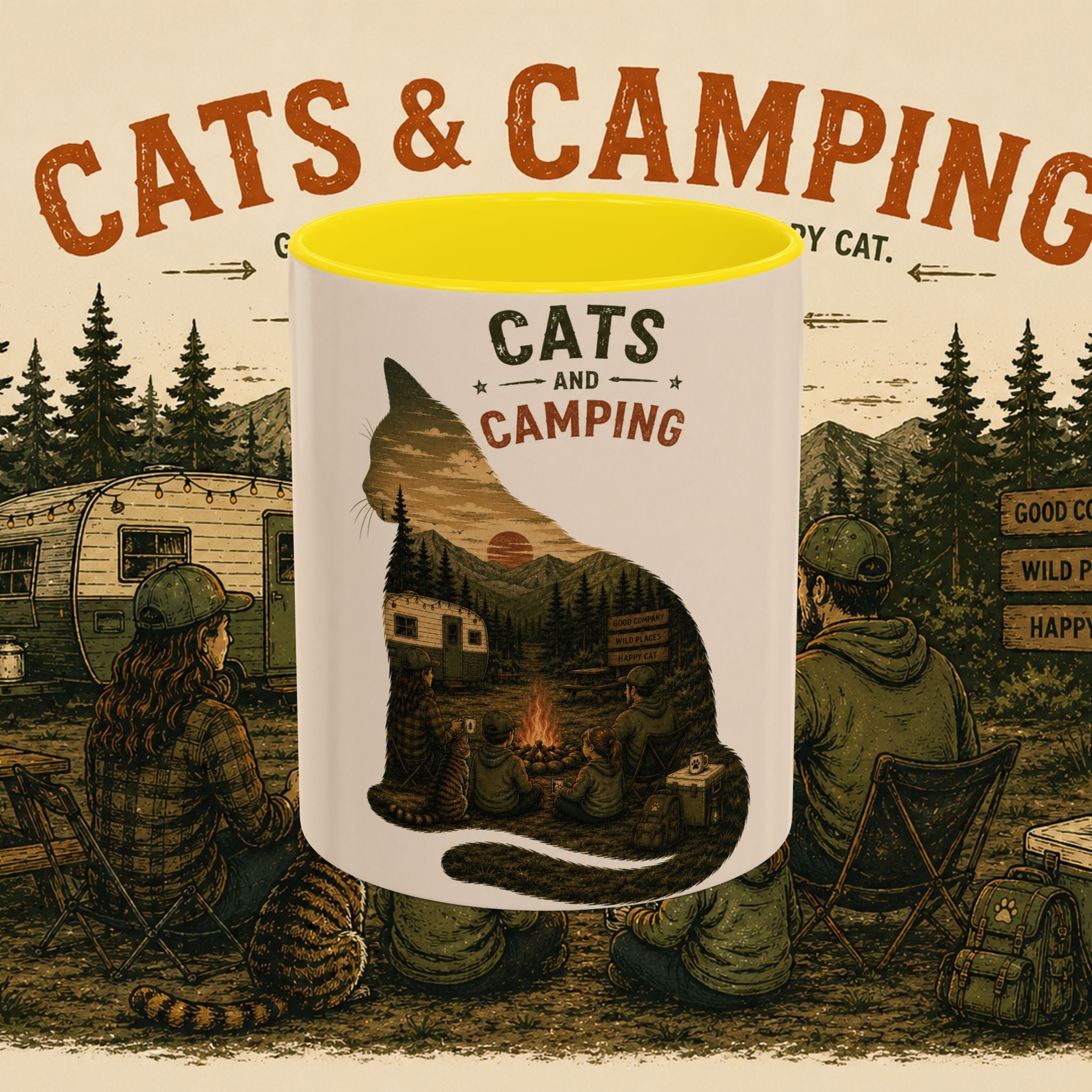 Cats & Camping Accent Mug — Funny Cat Camping Gift Coffee Mug 11oz