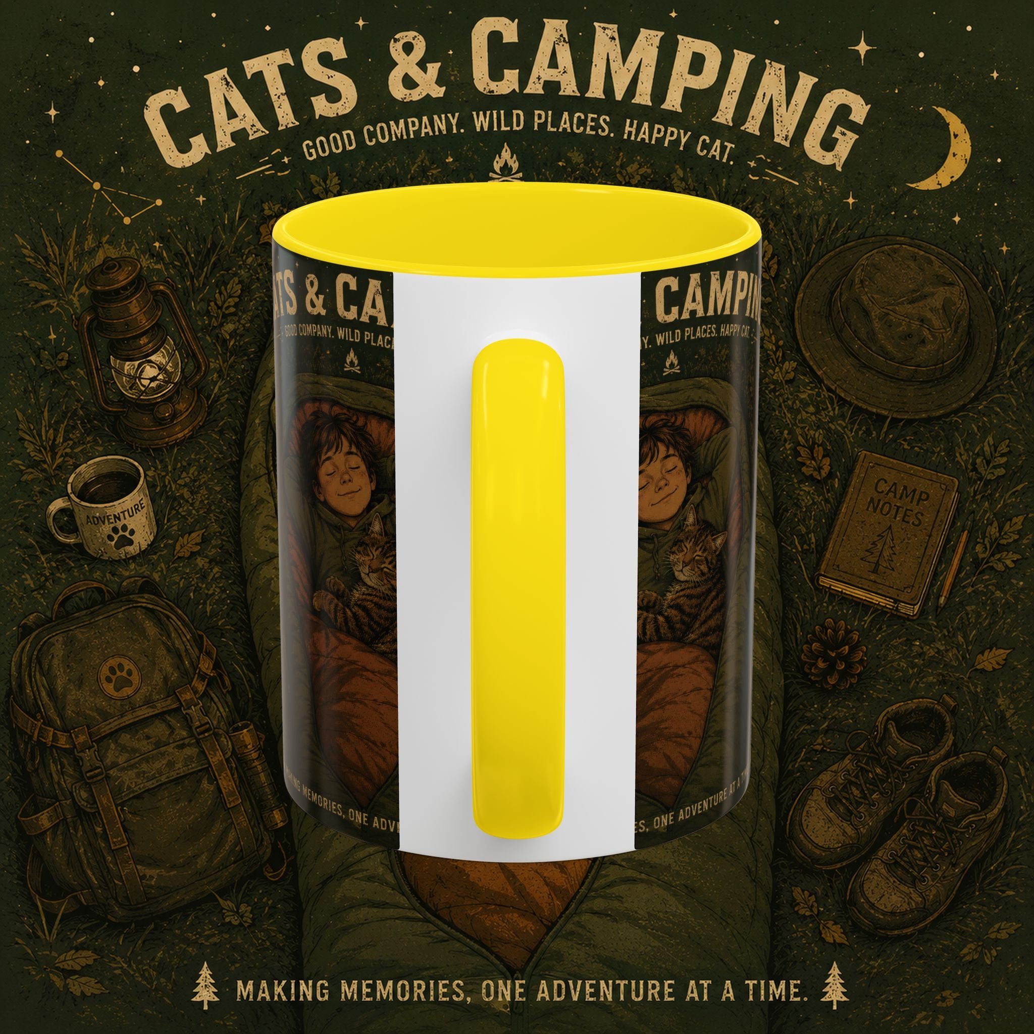 Cats & Camping Accent Coffee Mug — Cat Lover Camping Gift Mug 11oz