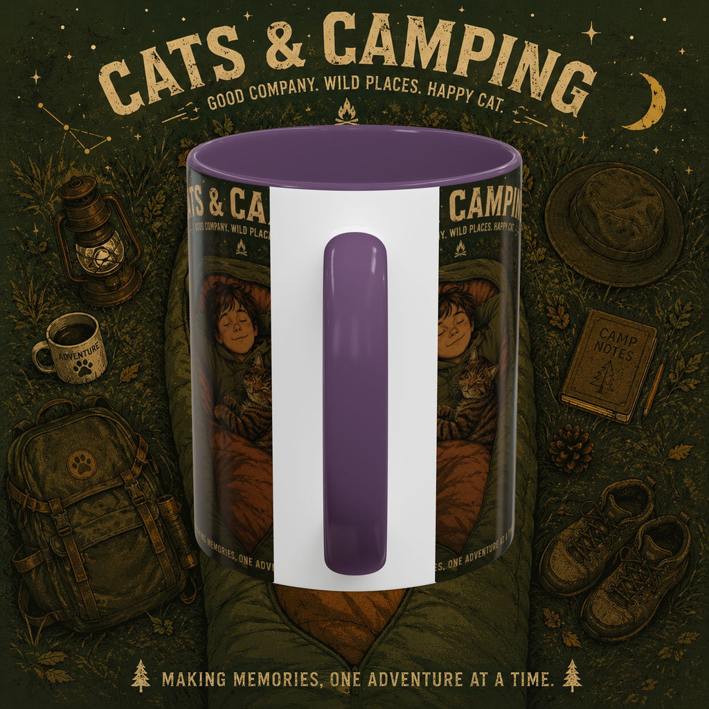 Cats & Camping Accent Coffee Mug — Cat Lover Camping Gift Mug 11oz