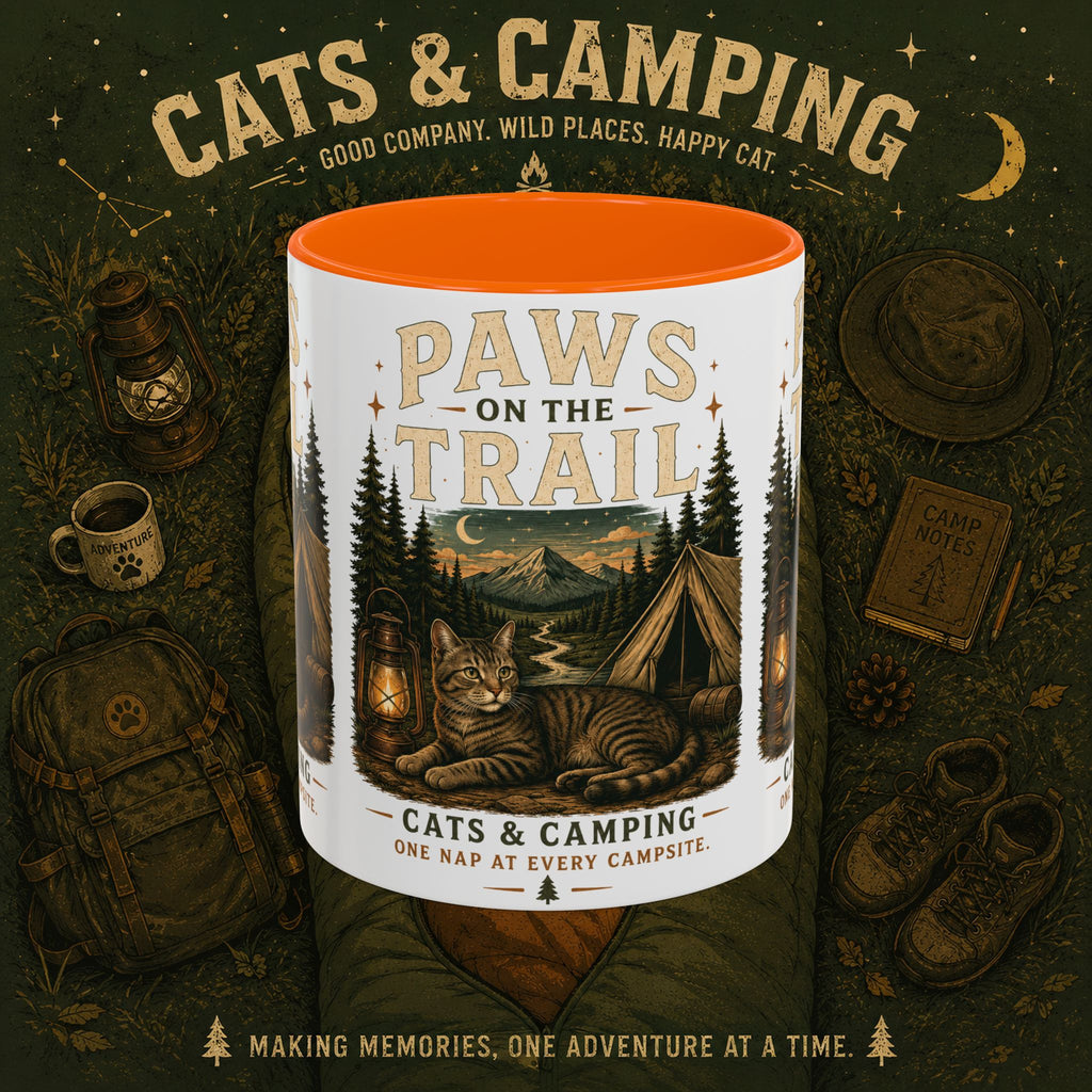 Cat Lover Camping Mug – Two-Tone Ceramic Coffee Mug (11oz)