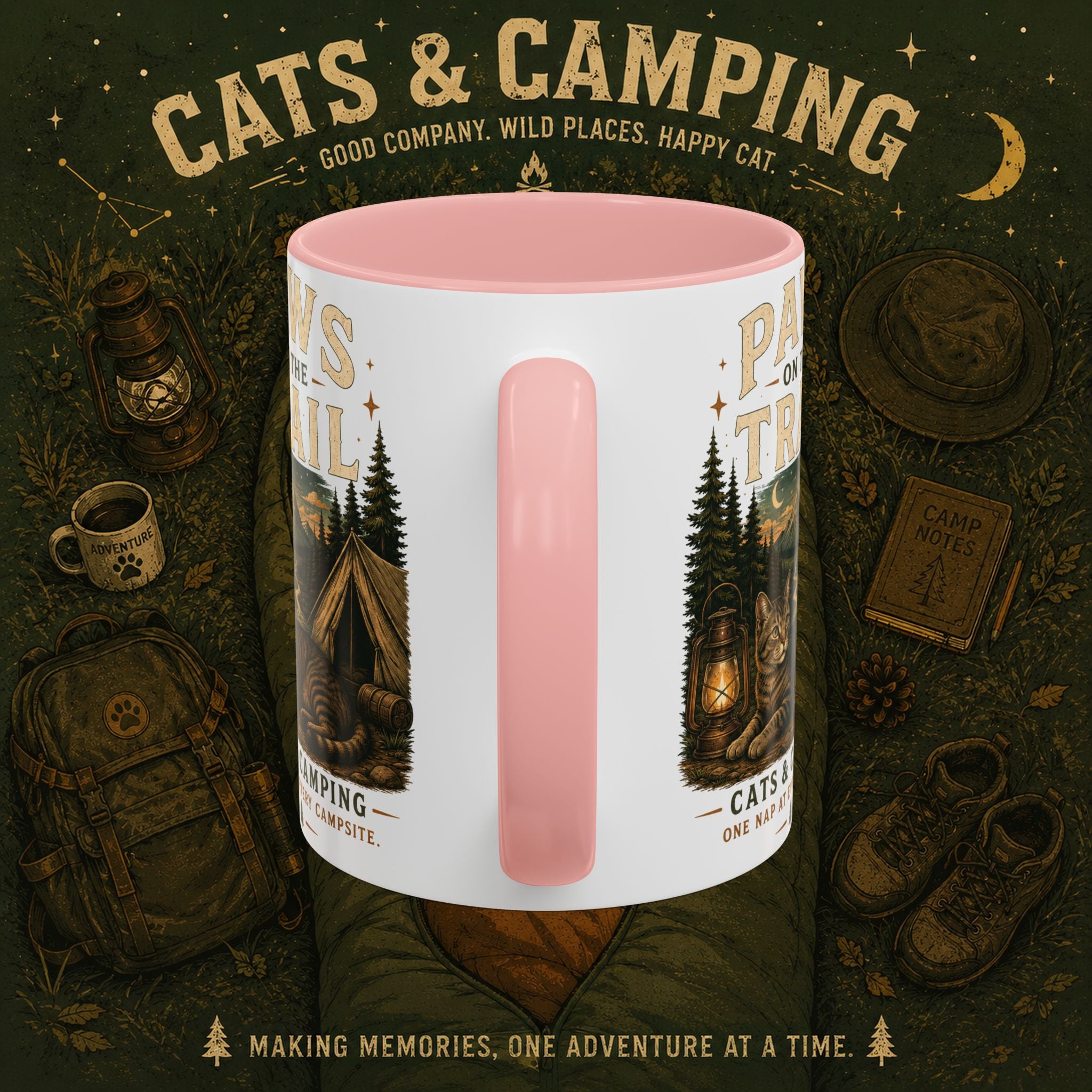 Cat Lover Camping Mug – Two-Tone Ceramic Coffee Mug (11oz)