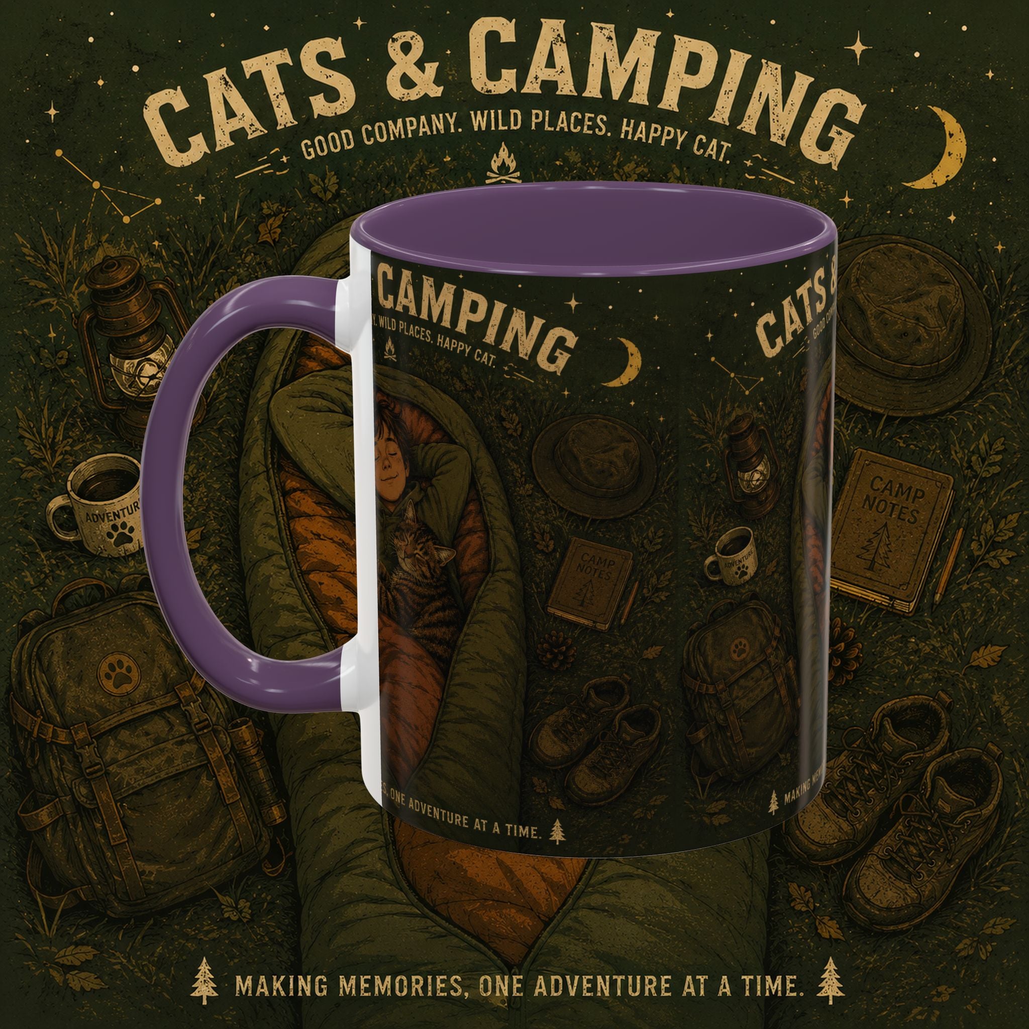 Cats & Camping Accent Coffee Mug — Cat Lover Camping Gift Mug 11oz