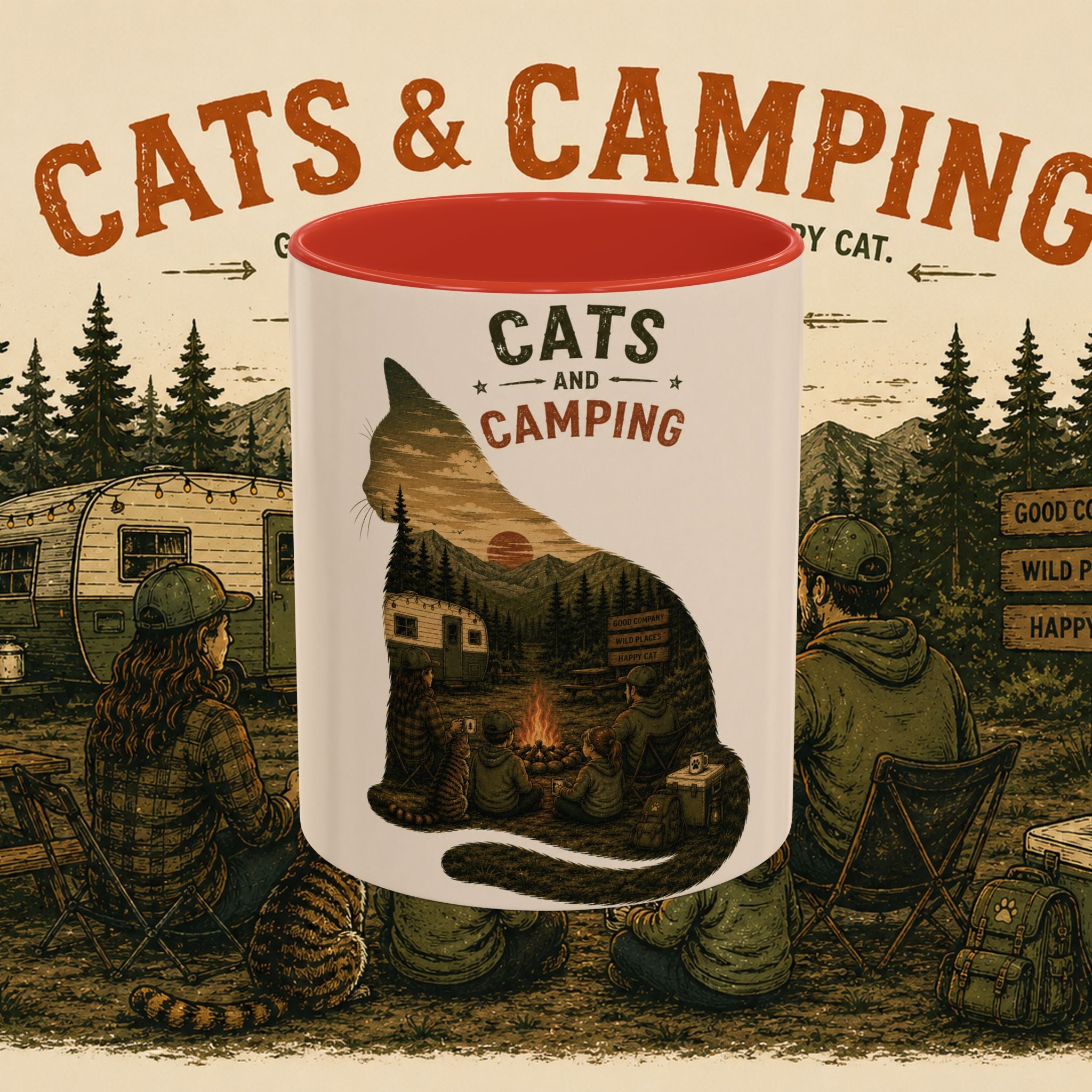 Cats & Camping Accent Mug — Funny Cat Camping Gift Coffee Mug 11oz