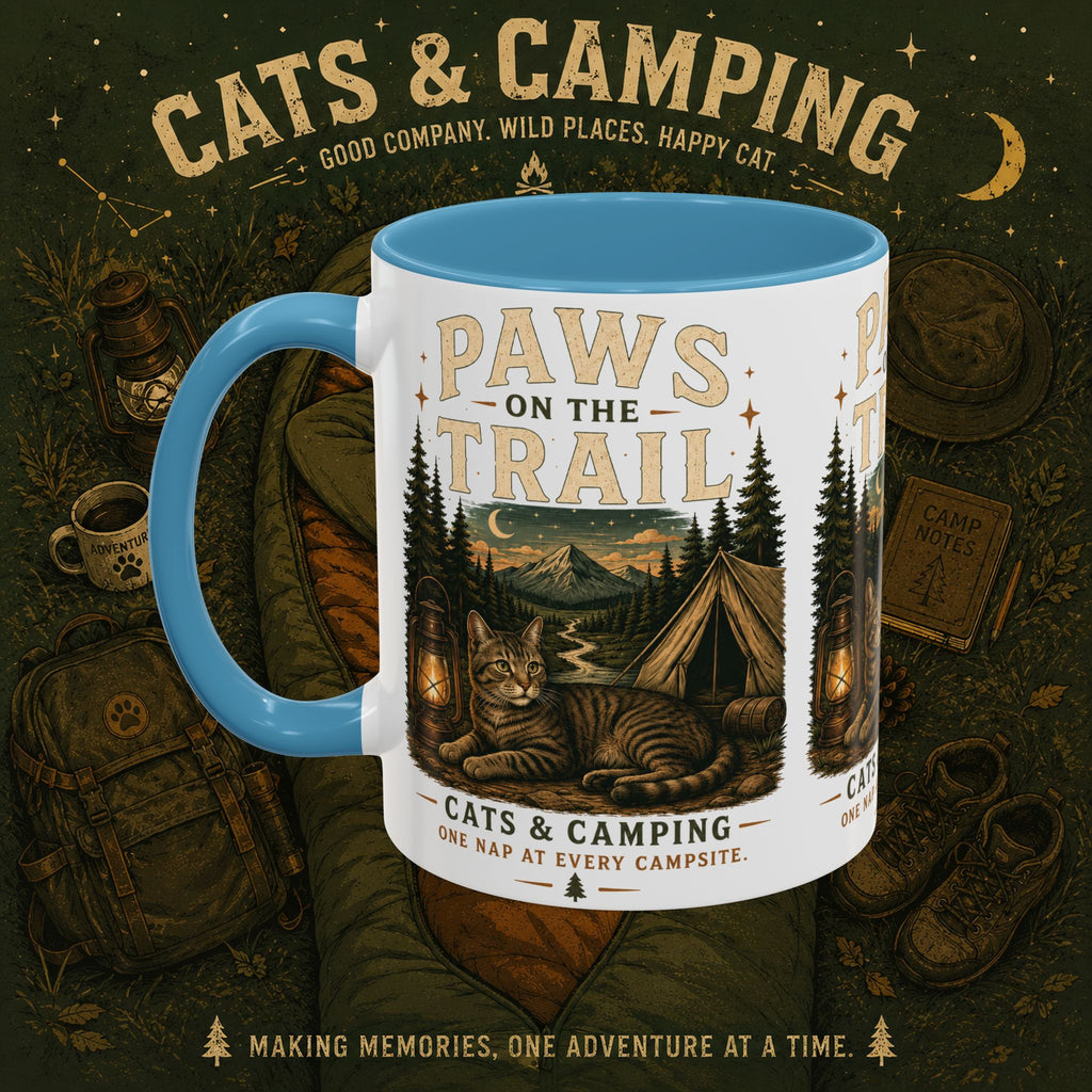 Cat Lover Camping Mug – Two-Tone Ceramic Coffee Mug (11oz)