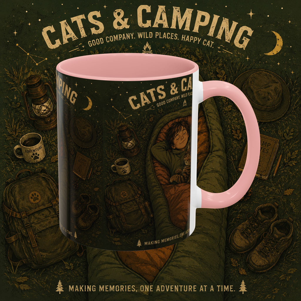 Cats & Camping Accent Coffee Mug — Cat Lover Camping Gift Mug 11oz