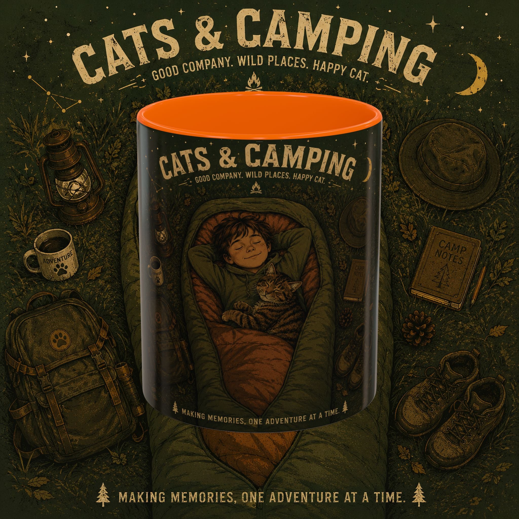 Cats & Camping Accent Coffee Mug — Cat Lover Camping Gift Mug 11oz