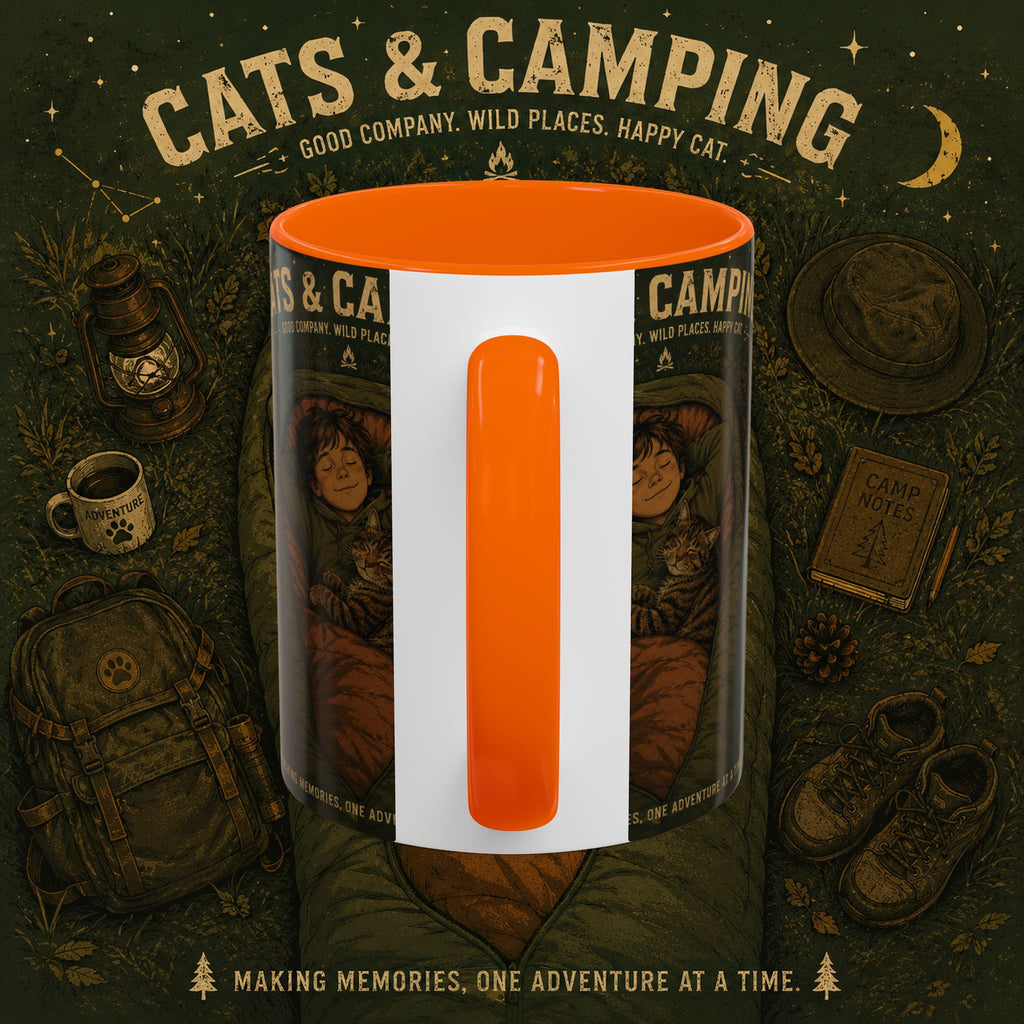 Cats & Camping Accent Coffee Mug — Cat Lover Camping Gift Mug 11oz