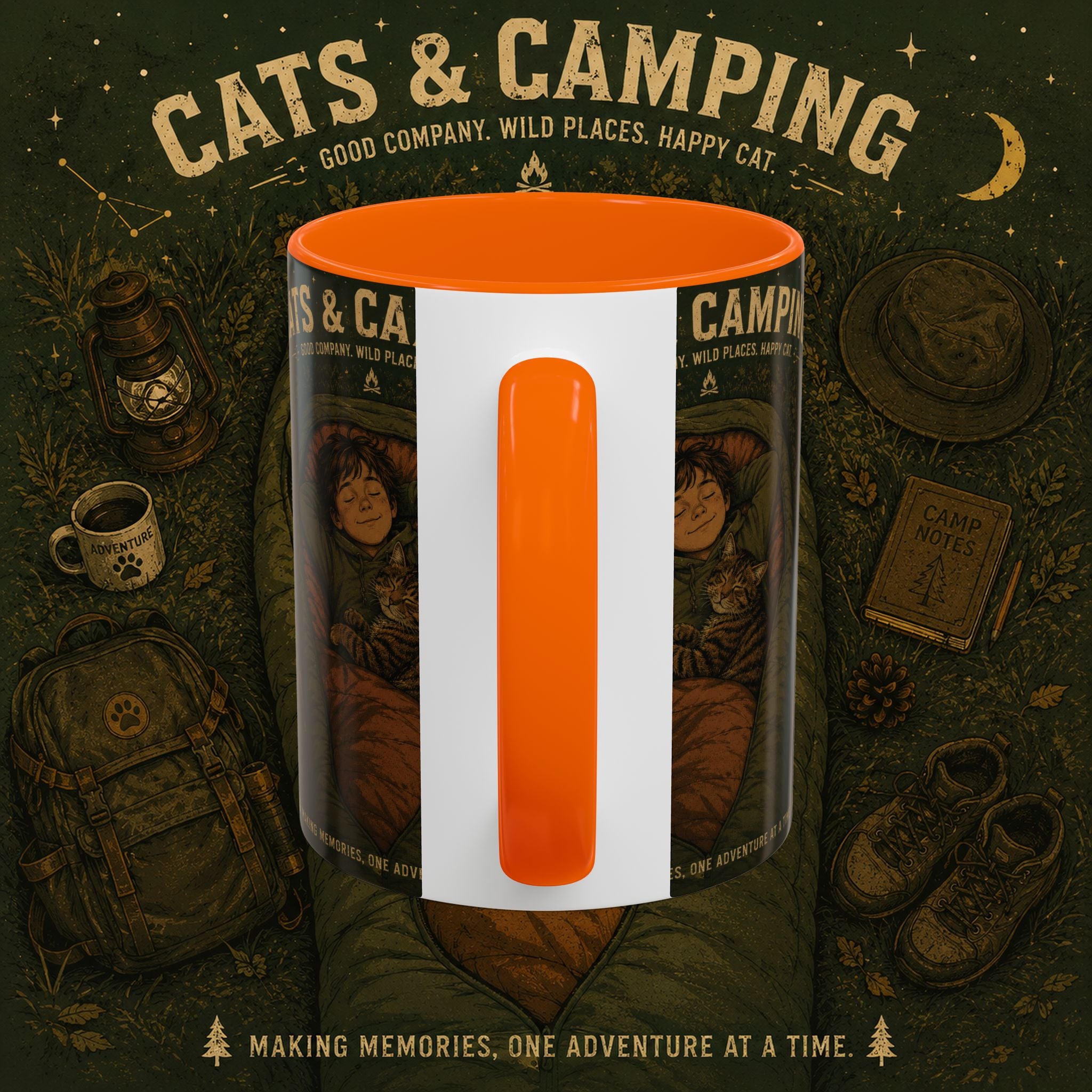 Cats & Camping Accent Coffee Mug — Cat Lover Camping Gift Mug 11oz