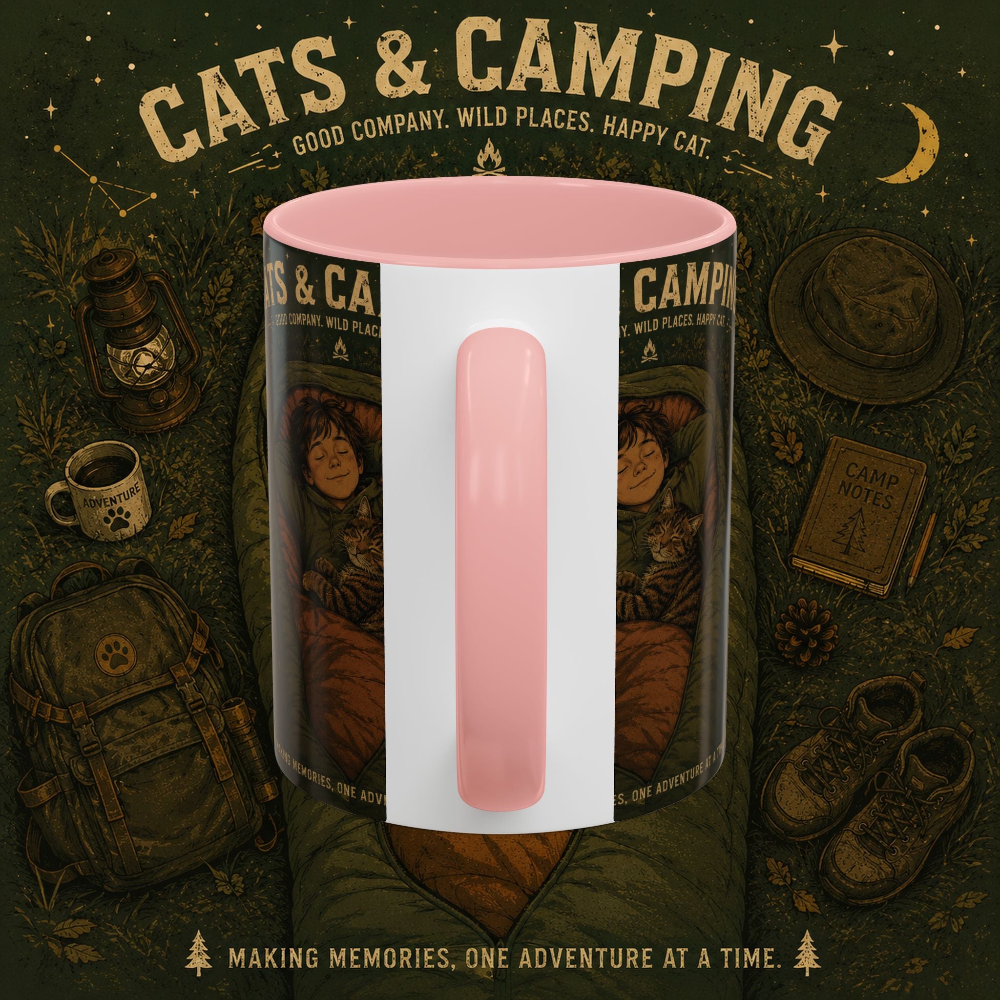 Cats & Camping Accent Coffee Mug — Cat Lover Camping Gift Mug 11oz
