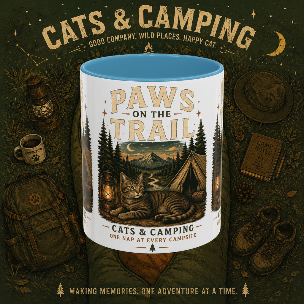 Cat Lover Camping Mug – Two-Tone Ceramic Coffee Mug (11oz)
