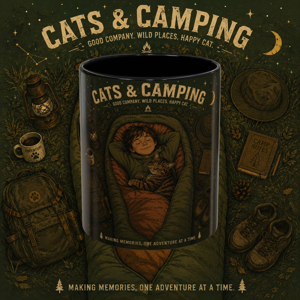 Cats & Camping Accent Coffee Mug — Cat Lover Camping Gift Mug 11oz