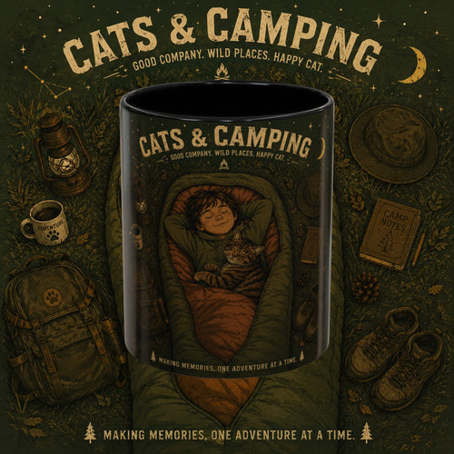 Cats & Camping Accent Coffee Mug — Cat Lover Camping Gift Mug 11oz