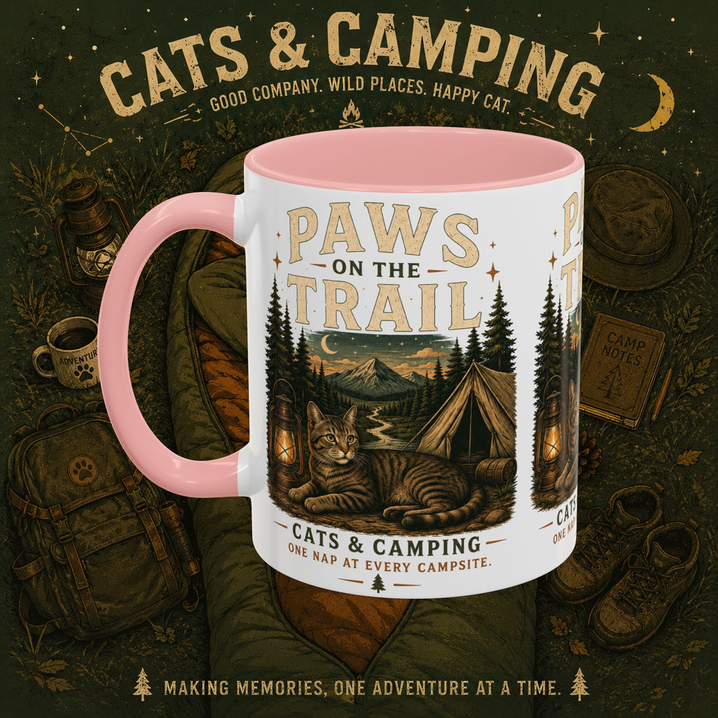 Cat Lover Camping Mug – Two-Tone Ceramic Coffee Mug (11oz)