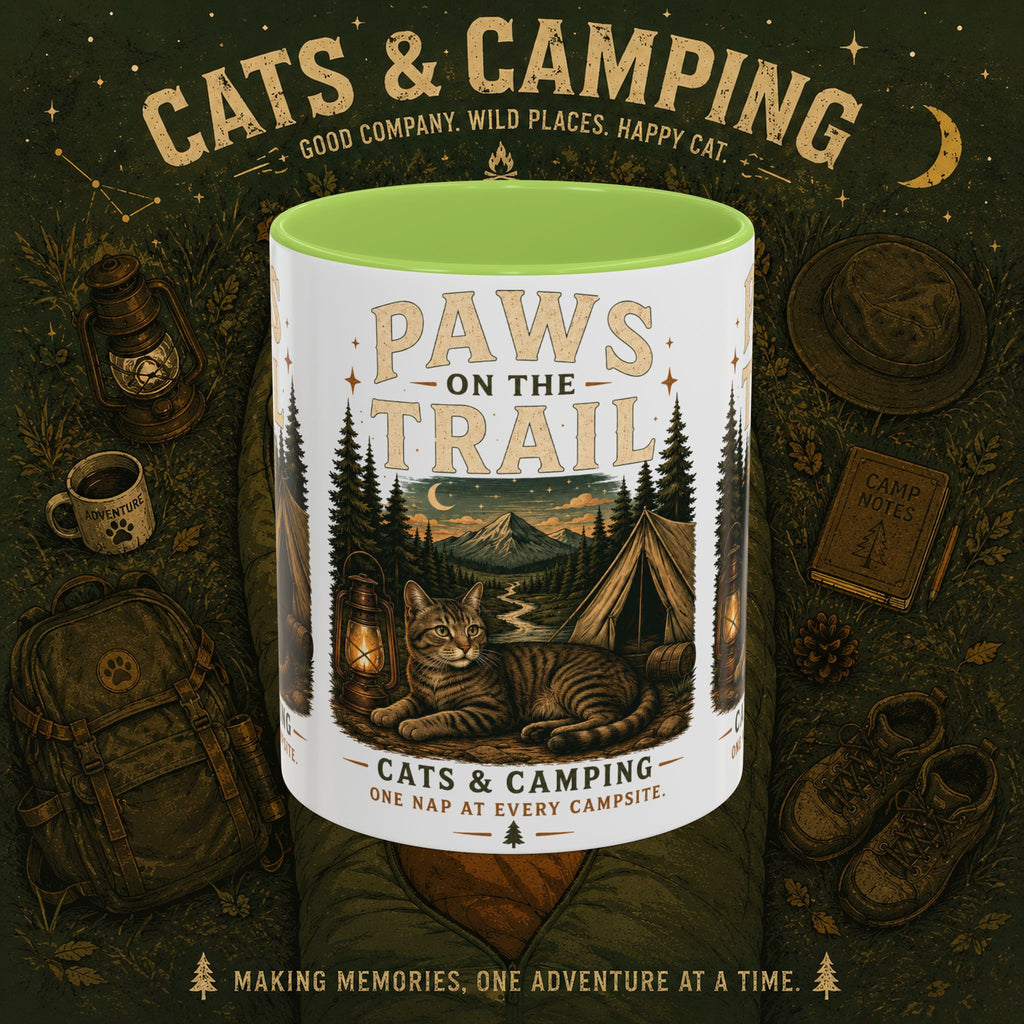 Cat Lover Camping Mug – Two-Tone Ceramic Coffee Mug (11oz)
