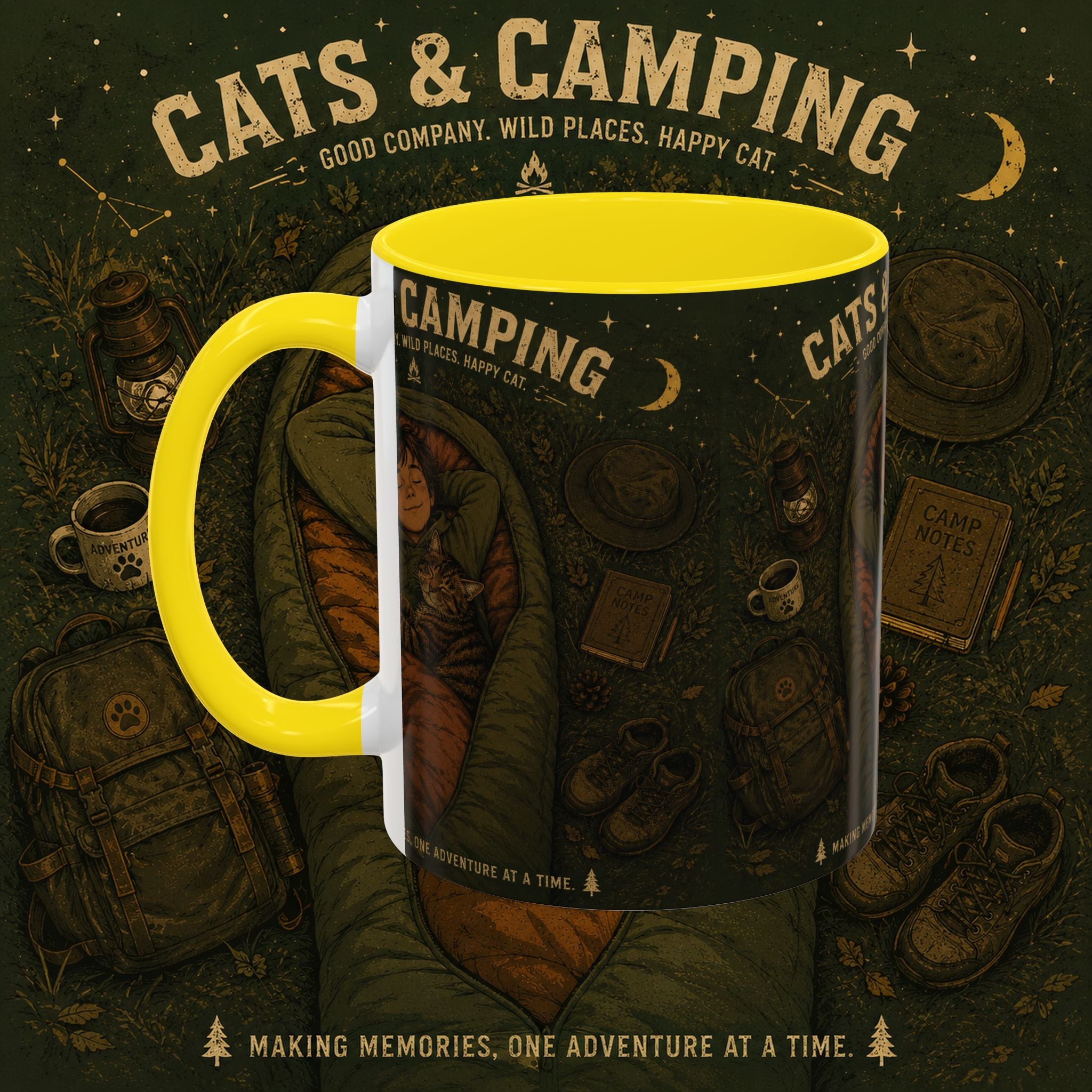 Cats & Camping Accent Coffee Mug — Cat Lover Camping Gift Mug 11oz