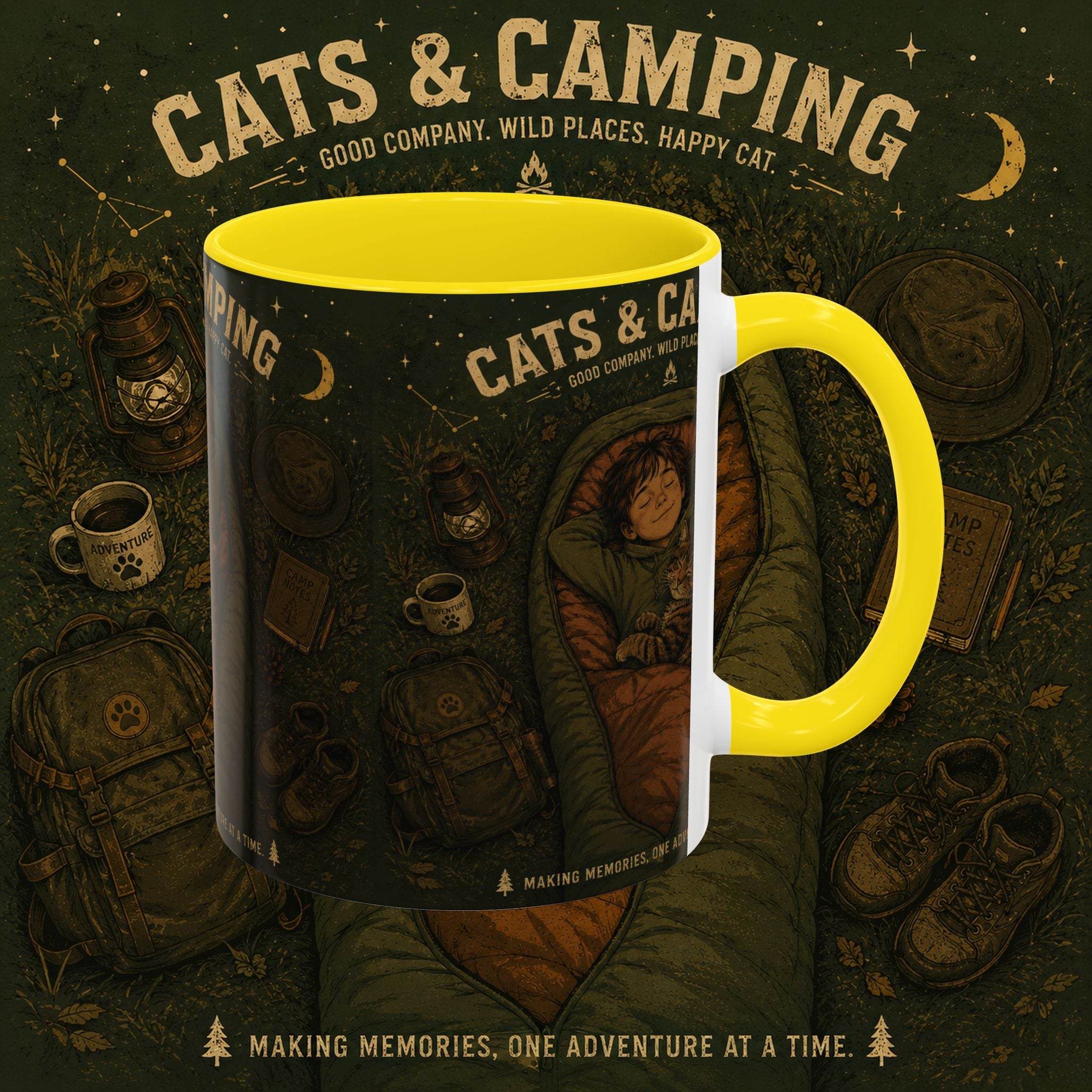 Cats & Camping Accent Coffee Mug — Cat Lover Camping Gift Mug 11oz