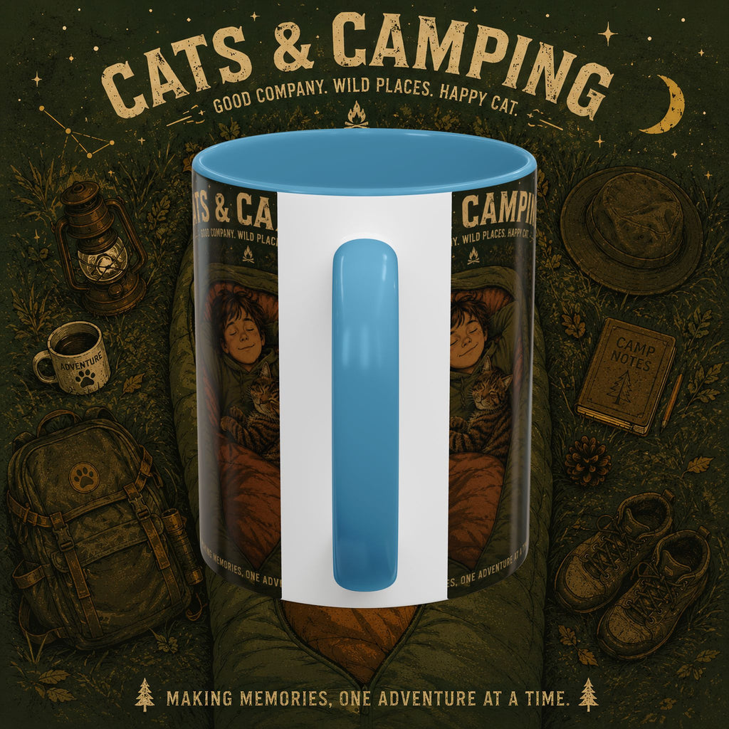 Cats & Camping Accent Coffee Mug — Cat Lover Camping Gift Mug 11oz