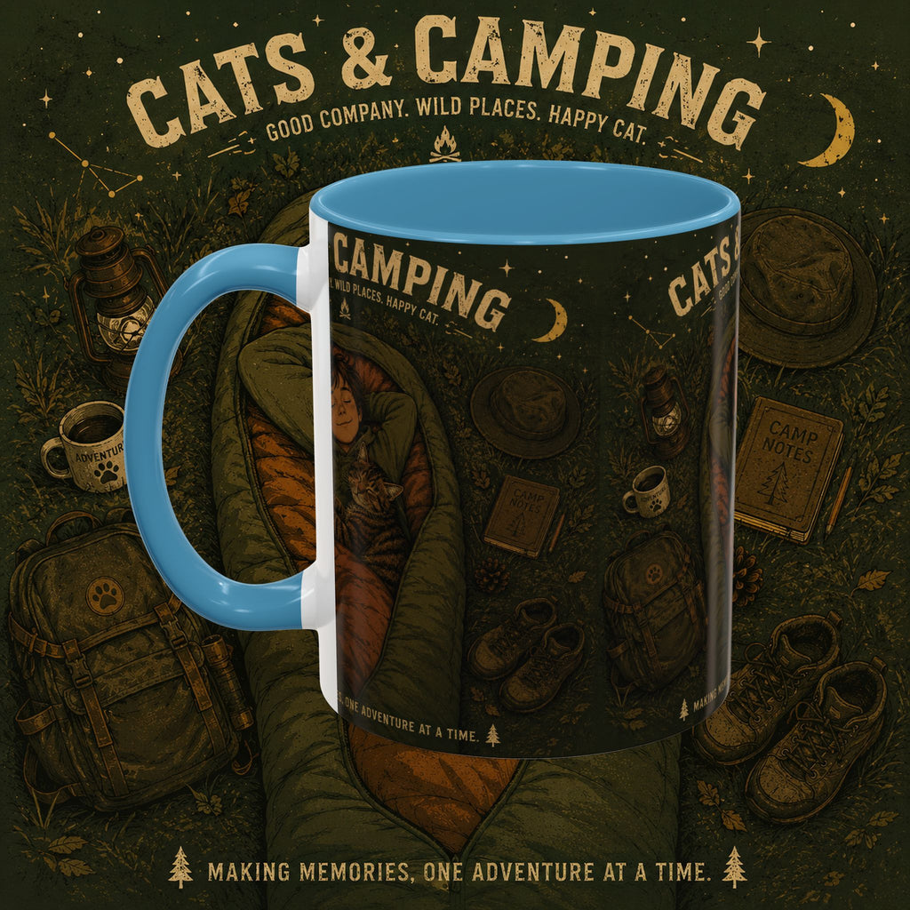 Cats & Camping Accent Coffee Mug — Cat Lover Camping Gift Mug 11oz