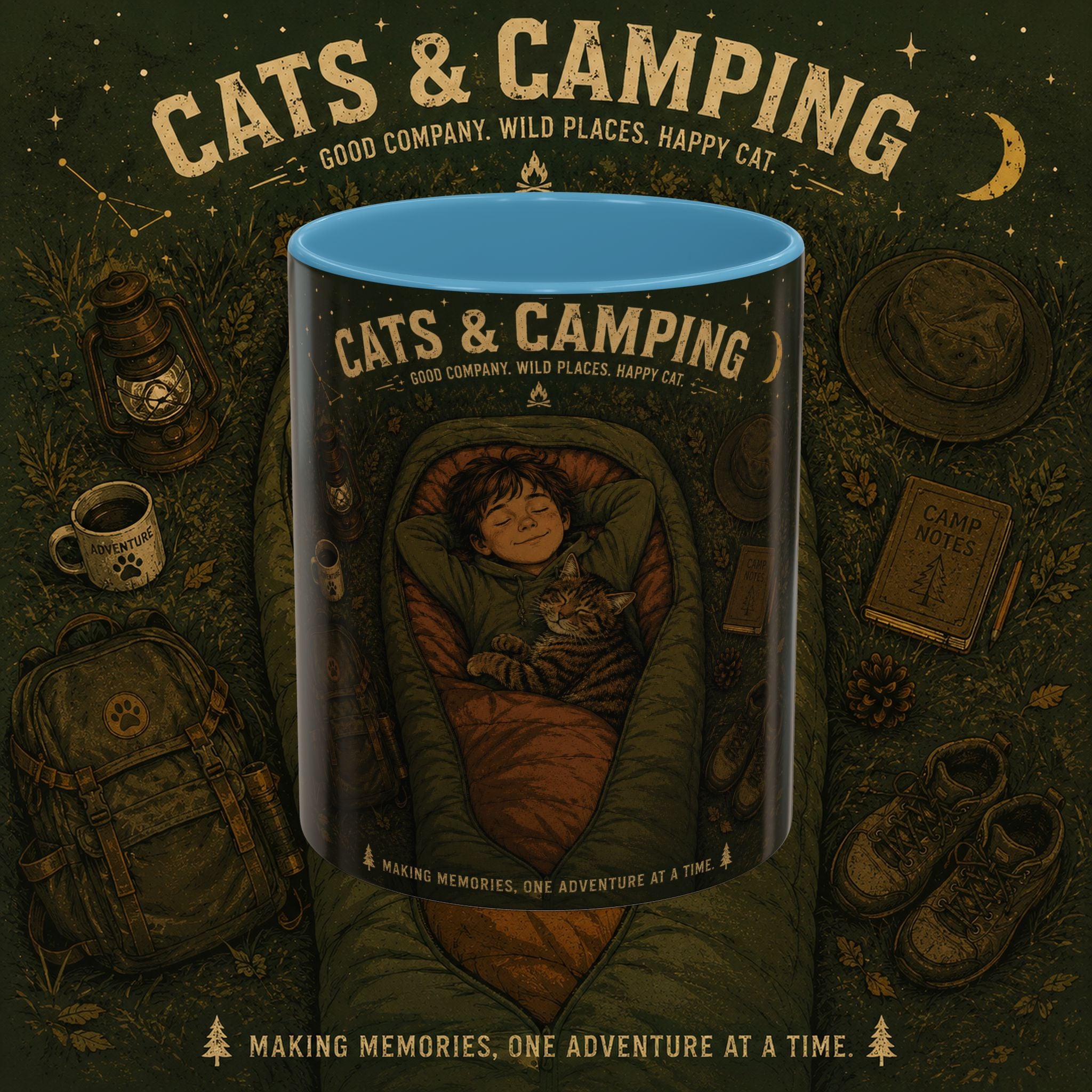 Cats & Camping Accent Coffee Mug — Cat Lover Camping Gift Mug 11oz