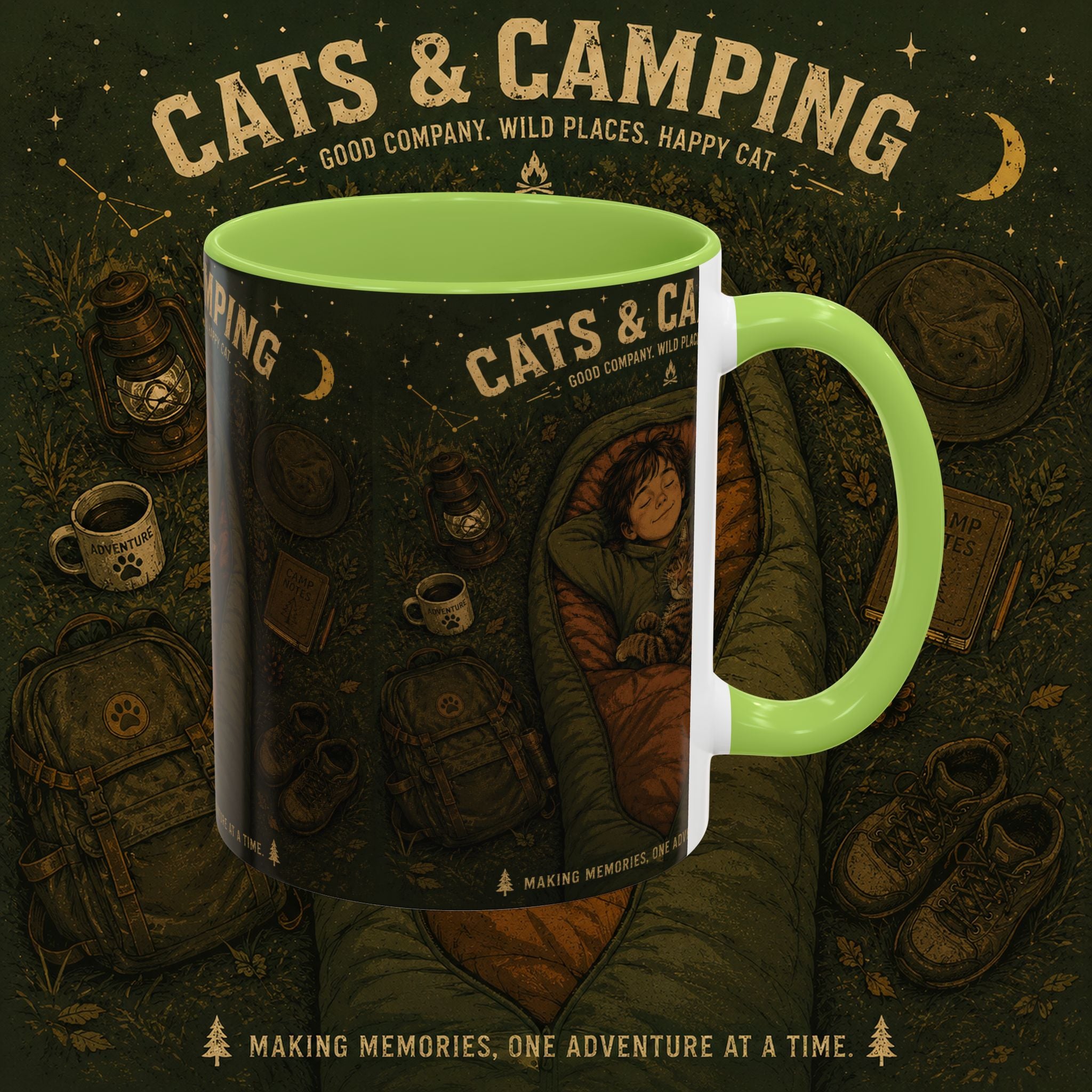 Cats & Camping Accent Coffee Mug — Cat Lover Camping Gift Mug 11oz