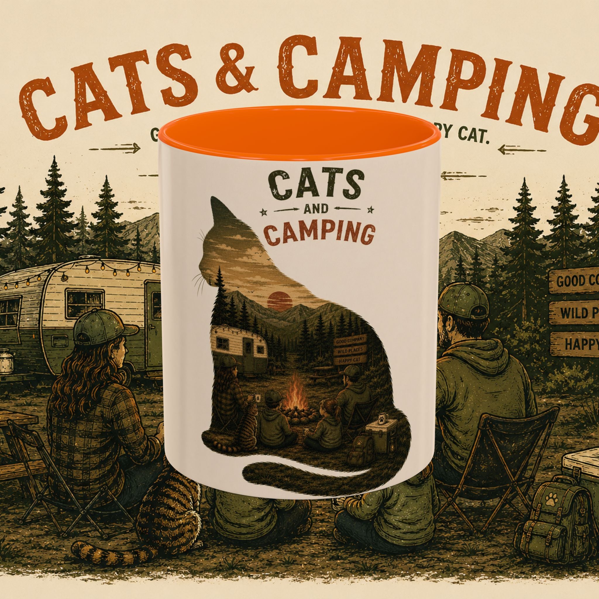 Cats & Camping Accent Mug — Funny Cat Camping Gift Coffee Mug 11oz