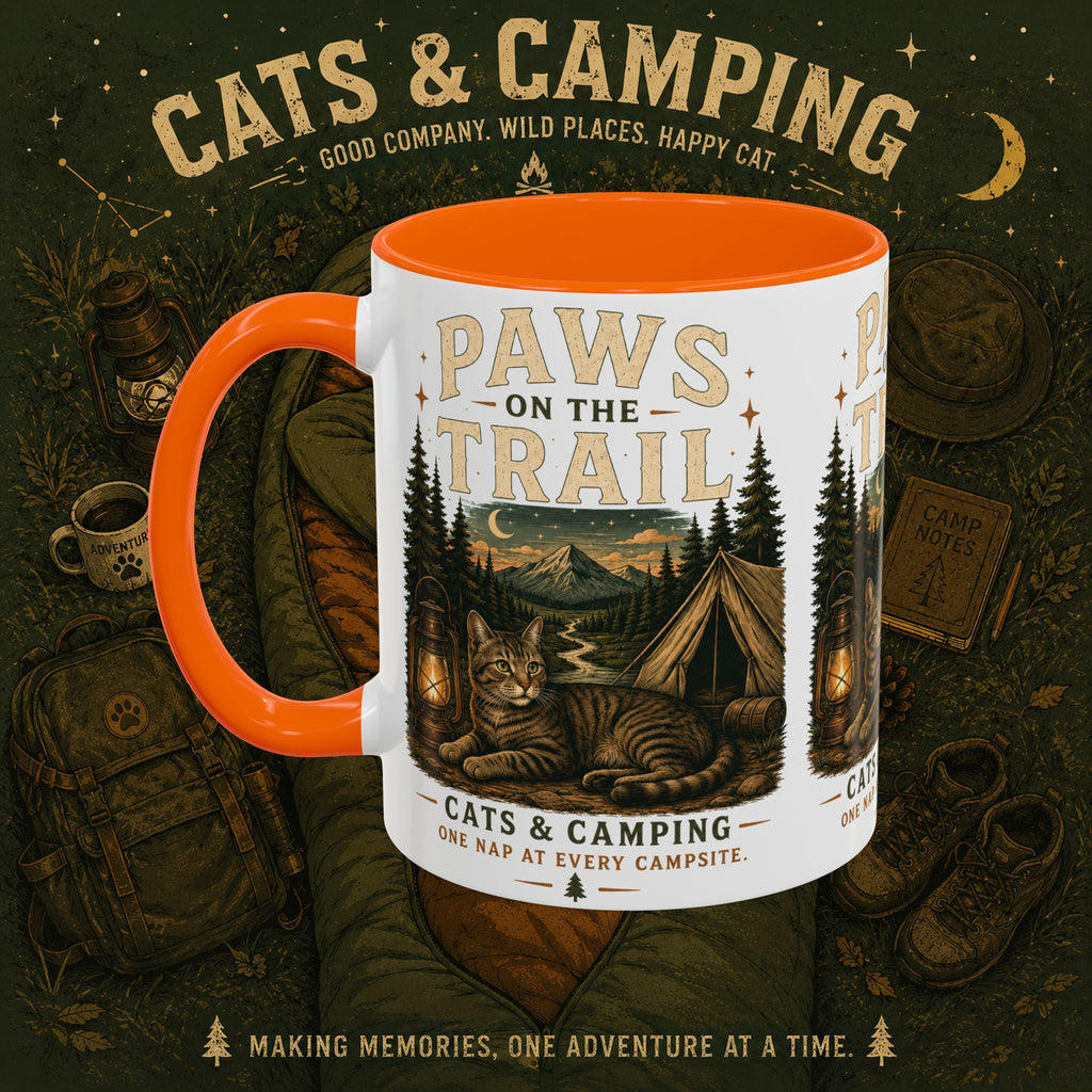 Cat Lover Camping Mug – Two-Tone Ceramic Coffee Mug (11oz)