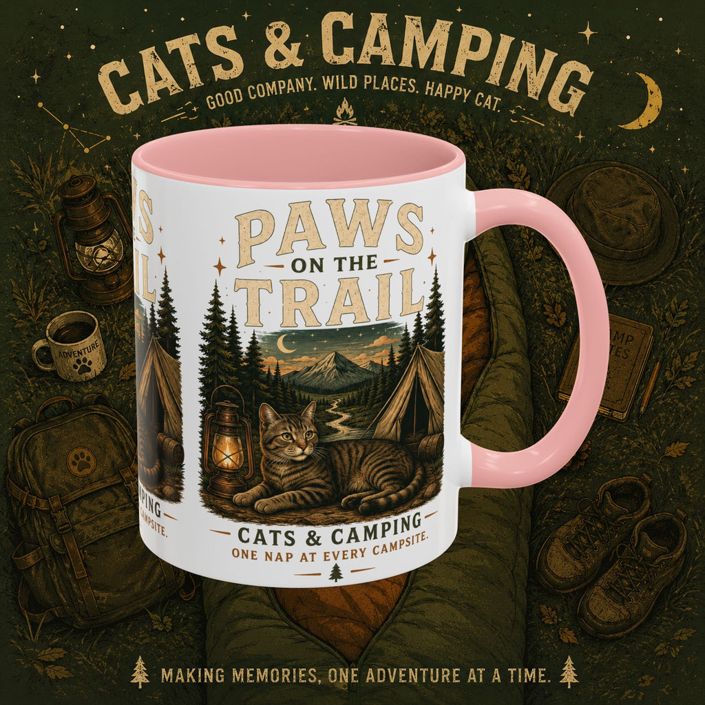 Cat Lover Camping Mug – Two-Tone Ceramic Coffee Mug (11oz)