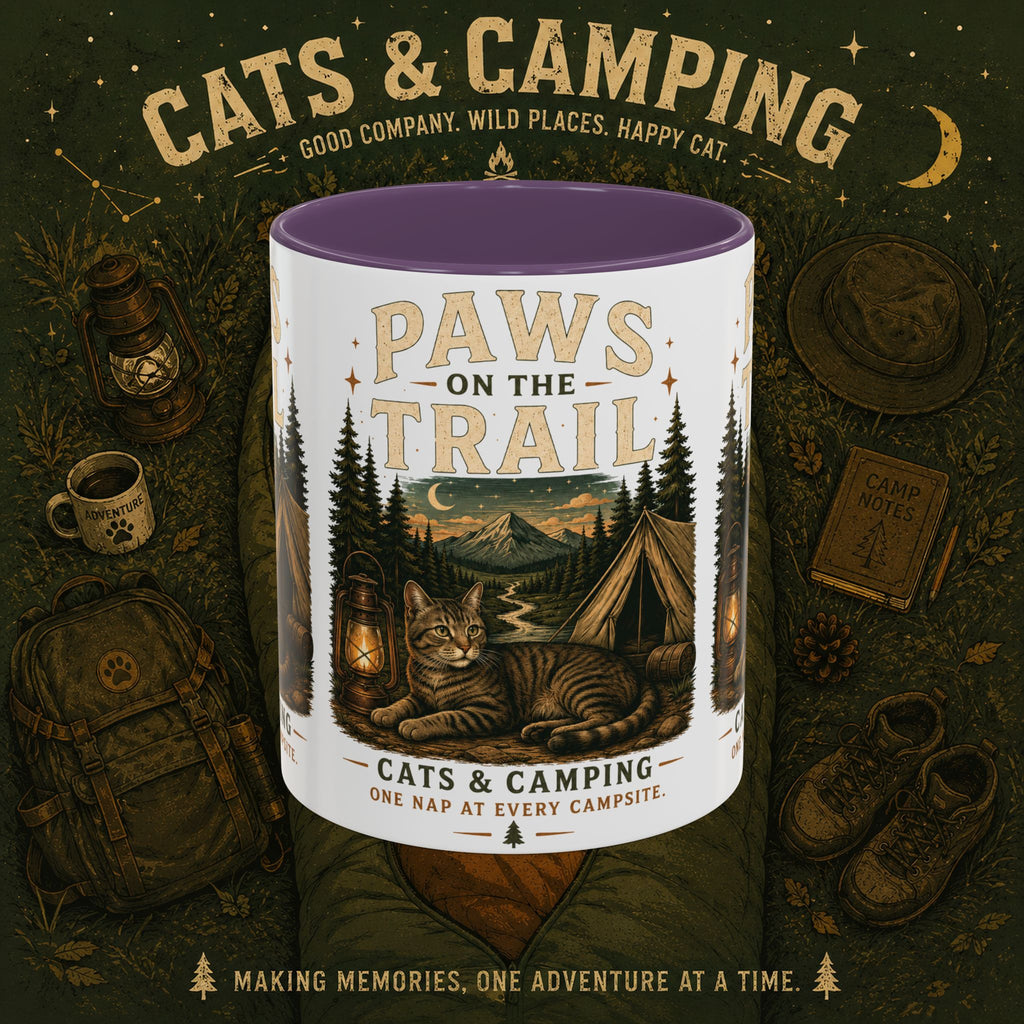 Cat Lover Camping Mug – Two-Tone Ceramic Coffee Mug (11oz)