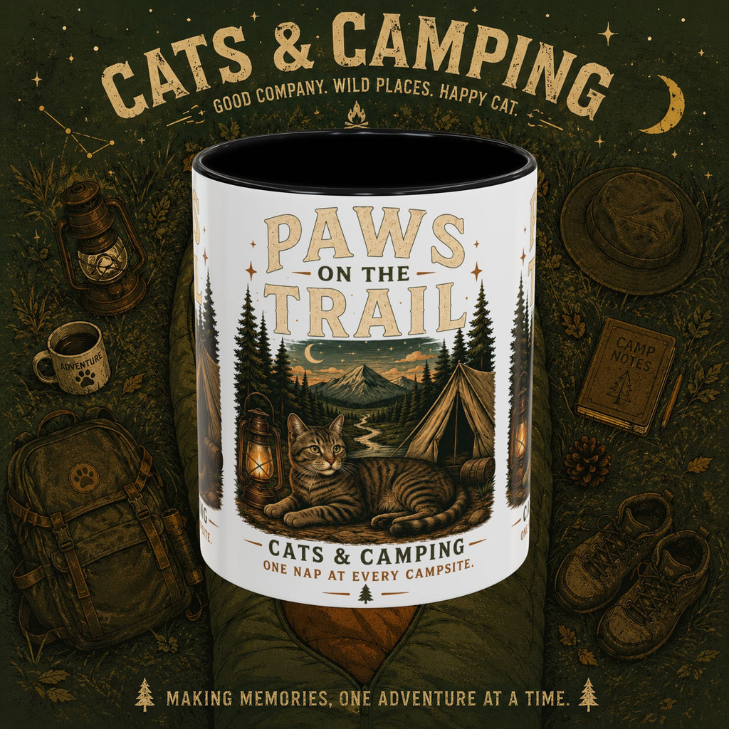 Cat Lover Camping Mug – Two-Tone Ceramic Coffee Mug (11oz)