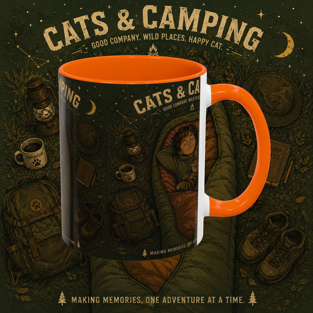 Cats & Camping Accent Coffee Mug — Cat Lover Camping Gift Mug 11oz