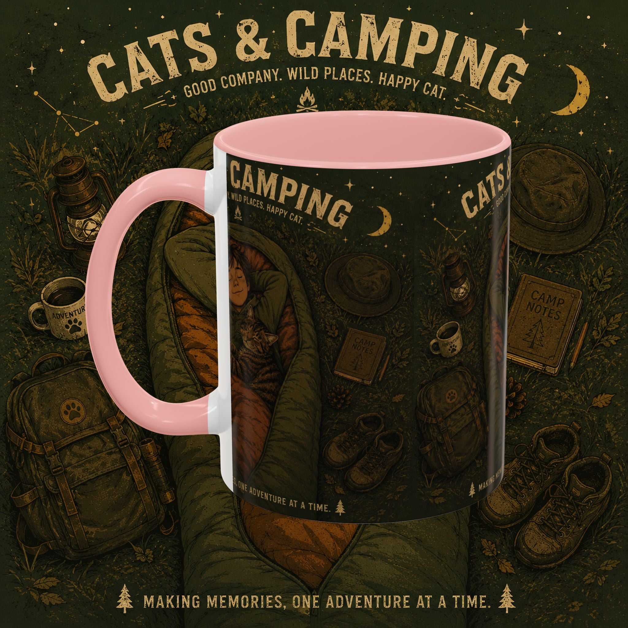 Cats & Camping Accent Coffee Mug — Cat Lover Camping Gift Mug 11oz